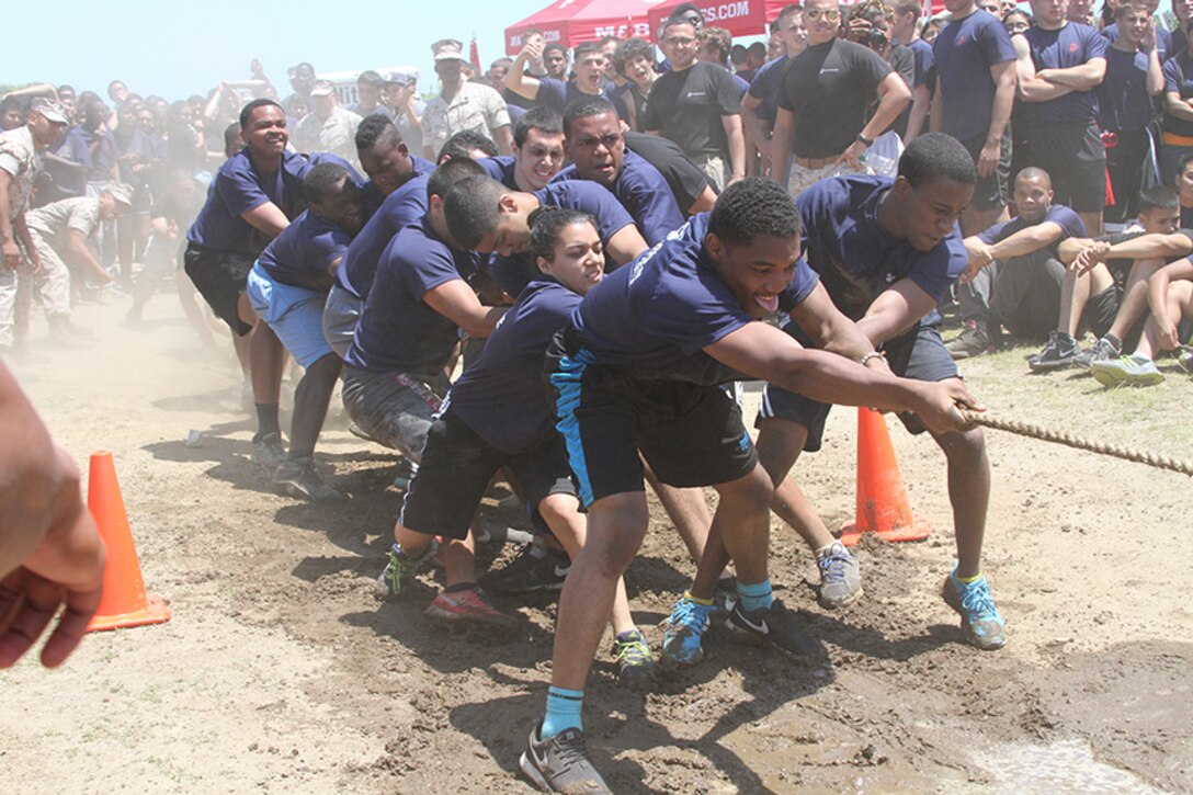 Poolees compete in a tug-o-war match at the annual Sergeant Major's Cup field meet June 7 at Jones Beach in Wantagh, N.Y.