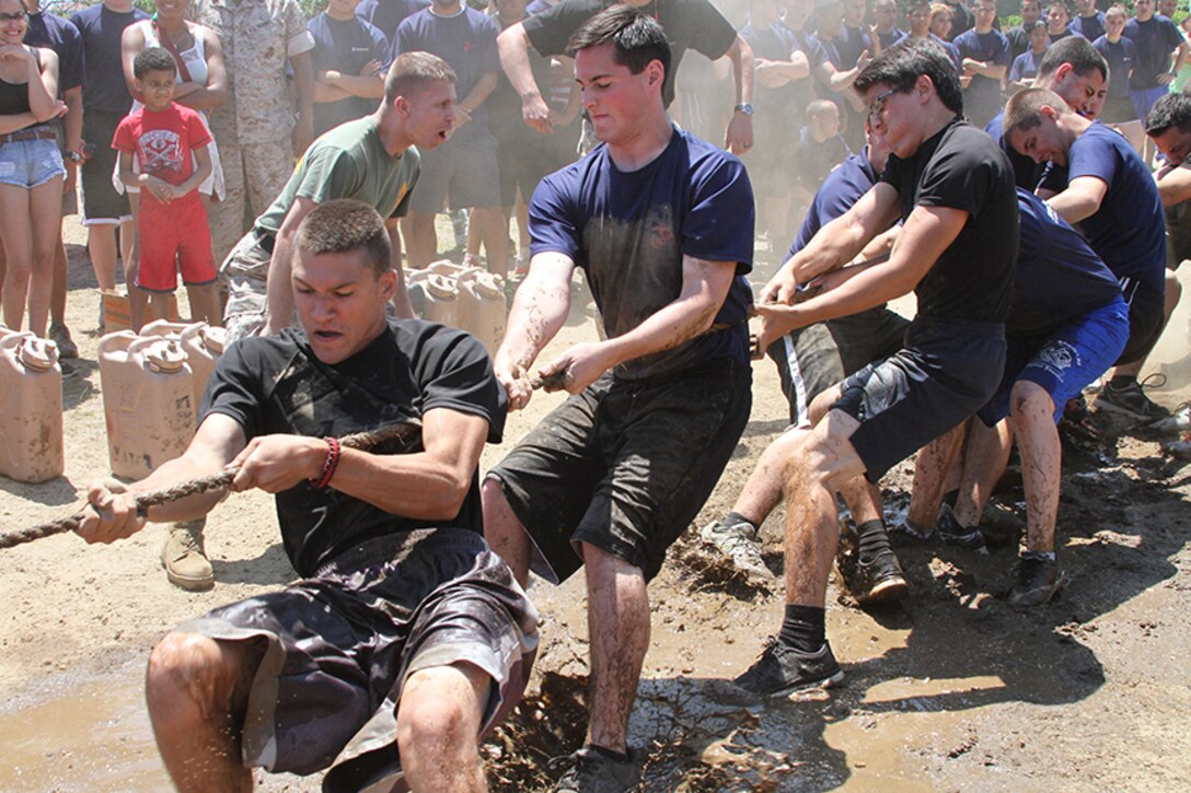 Poolees compete in a tug-o-war match at the annual Sergeant Major's Cup field meet June 7 at Jones Beach in Wantagh, N.Y. 