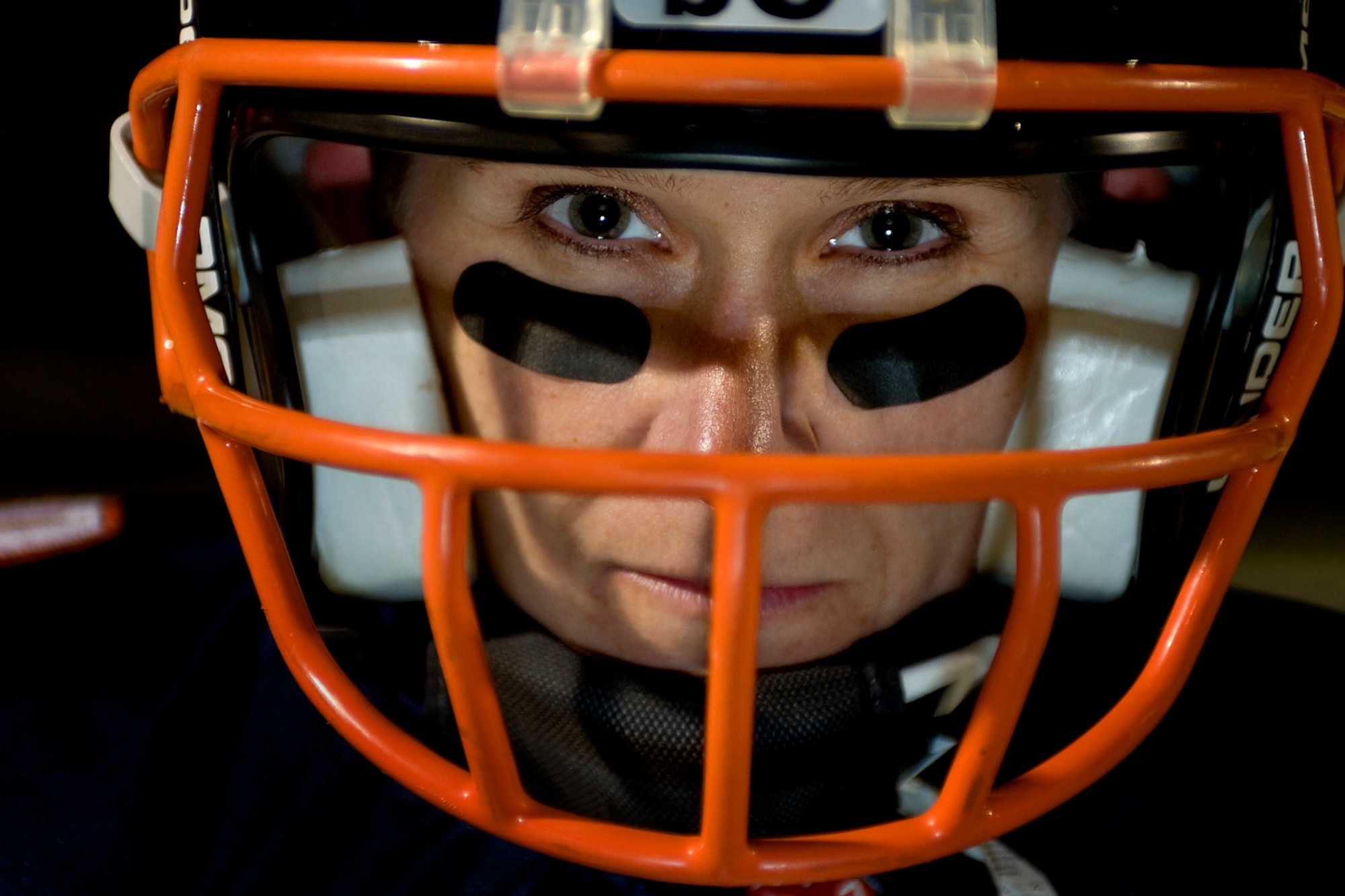 Leslie Nance, an Indy Crash tight end, poses for a photo immediately following a football game in Indianapolis May 17, 2014. Nance is also a 445th Aeromedical Staging Squadron first sergeant at Wright-Patterson Air Force Base, Ohio, and a civilian 434th Force Support Squadron human resources specialist at Grissom Air Reserve Base, Ind. (U.S. Air Force photo/Tech. Sgt. Mark R. W. Orders-Woempner)
