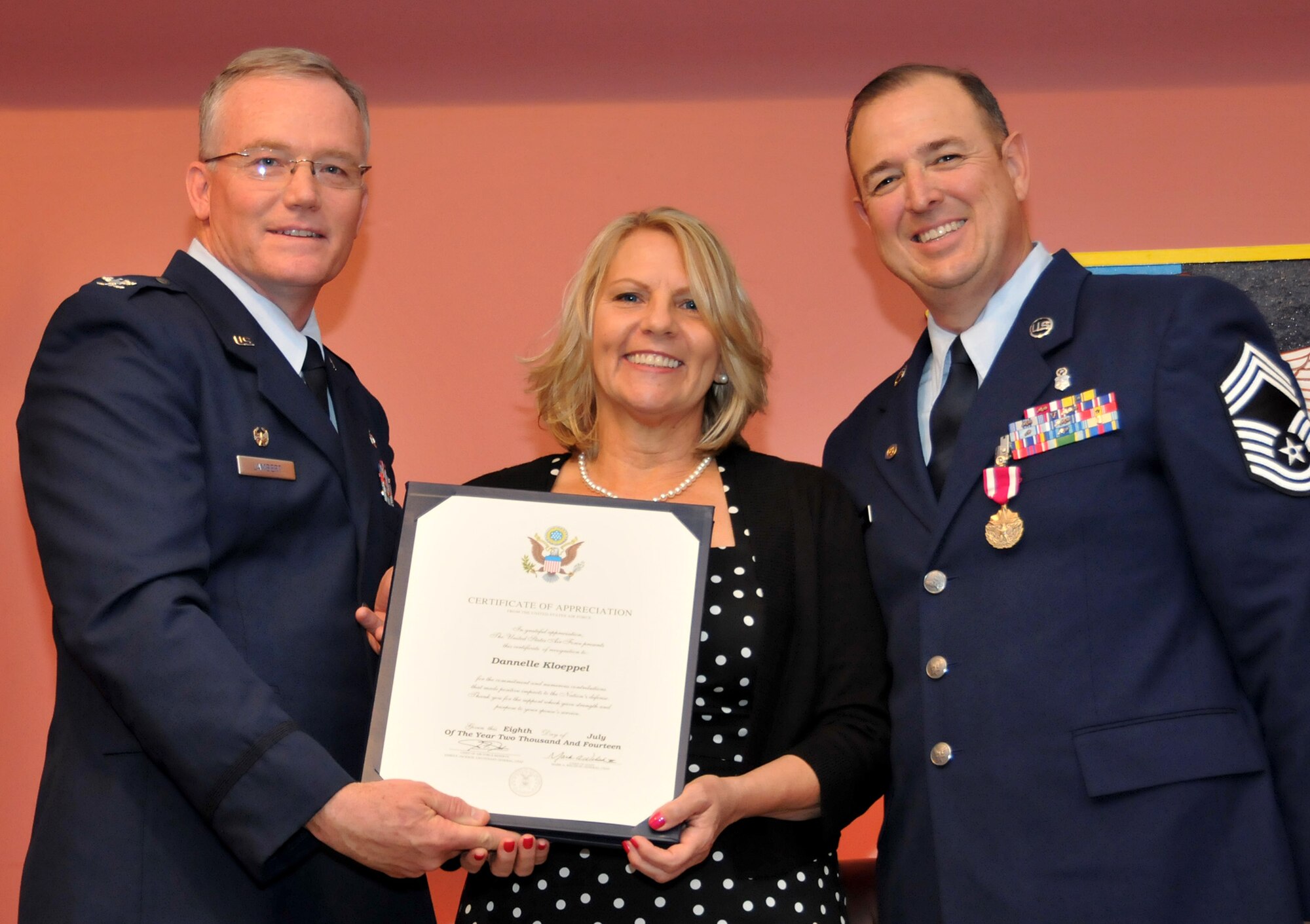 TRAVIS AIR FORCE BASE, Calif. -- Chief Master Sgt. Mark Kloeppel, 349th Medical Group superintendent, has a retirement ceremony held here on June’s A flight.  (U.S. Air Force photo / Senior Master Sgt. Robert Wade) 
