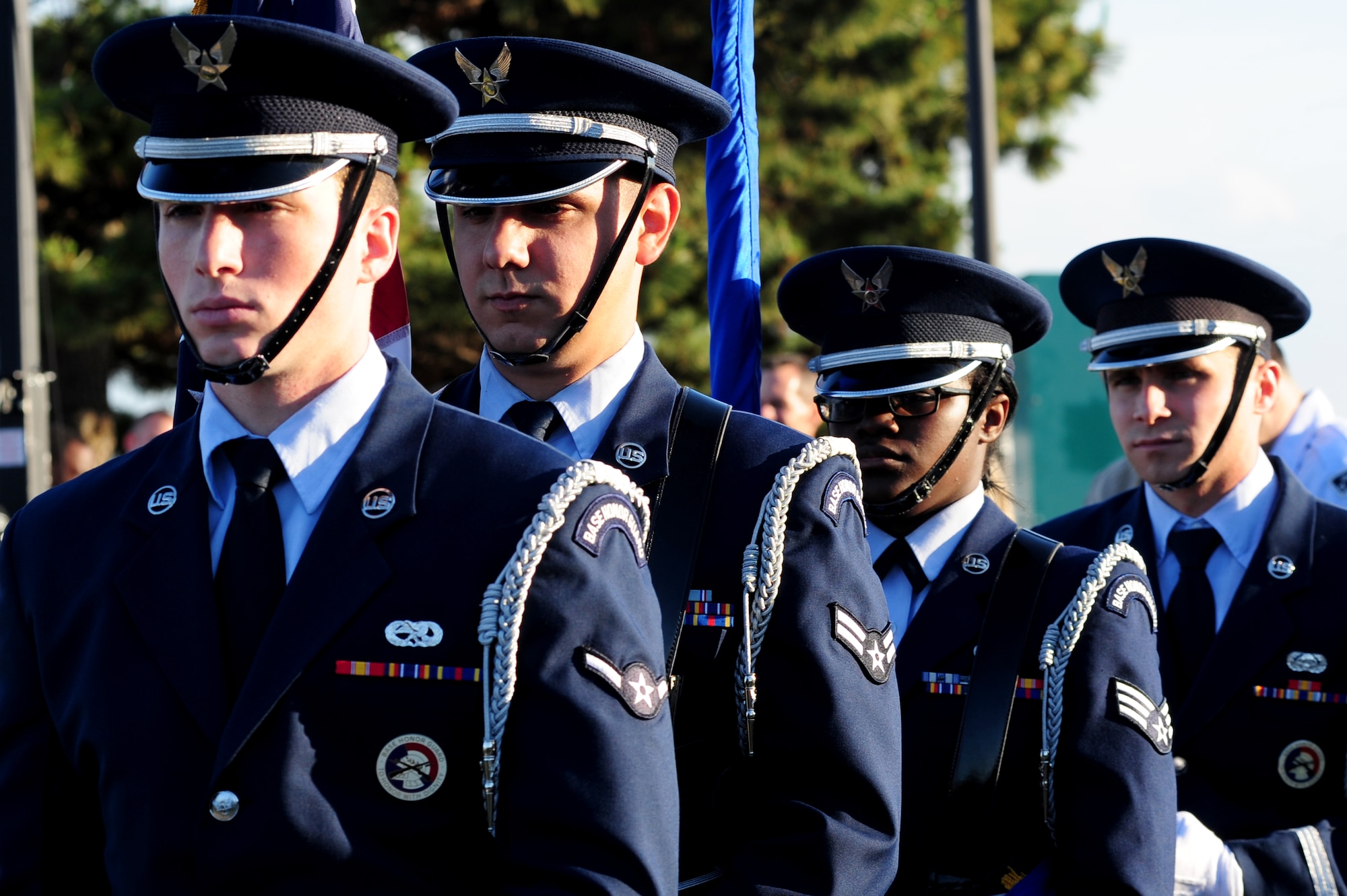 Langley Air Force Base Honor Guard members prepare to present the colors during the “Turning the Tide” concert at Fort Monroe, Va., June 6, 2014. The U.S. Air Force Heritage of America Band hosted the event in tribute of the 70th anniversary of D-day. (U.S. Air Force photo by Airman 1st Class Areca T. Wilson/Released)