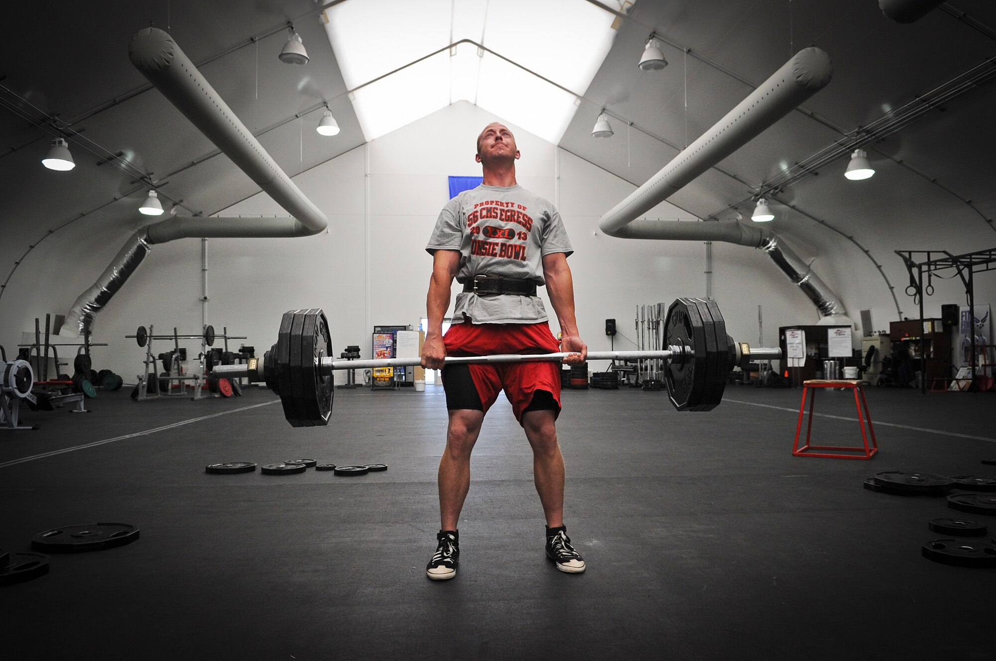 Michael Conger, 56th Equipment Maintenance Squadron Egress, performs a deadlift during the Luke Air Force Base powerlifting competition May 15 at the Bryant Fitness Center Warrior Training Facility. Conger took first place overall in the light/heavyweight division, which included bench press, squat and deadlift. (U.S. Air Force photo/Airman 1st Class Cory Gossett)