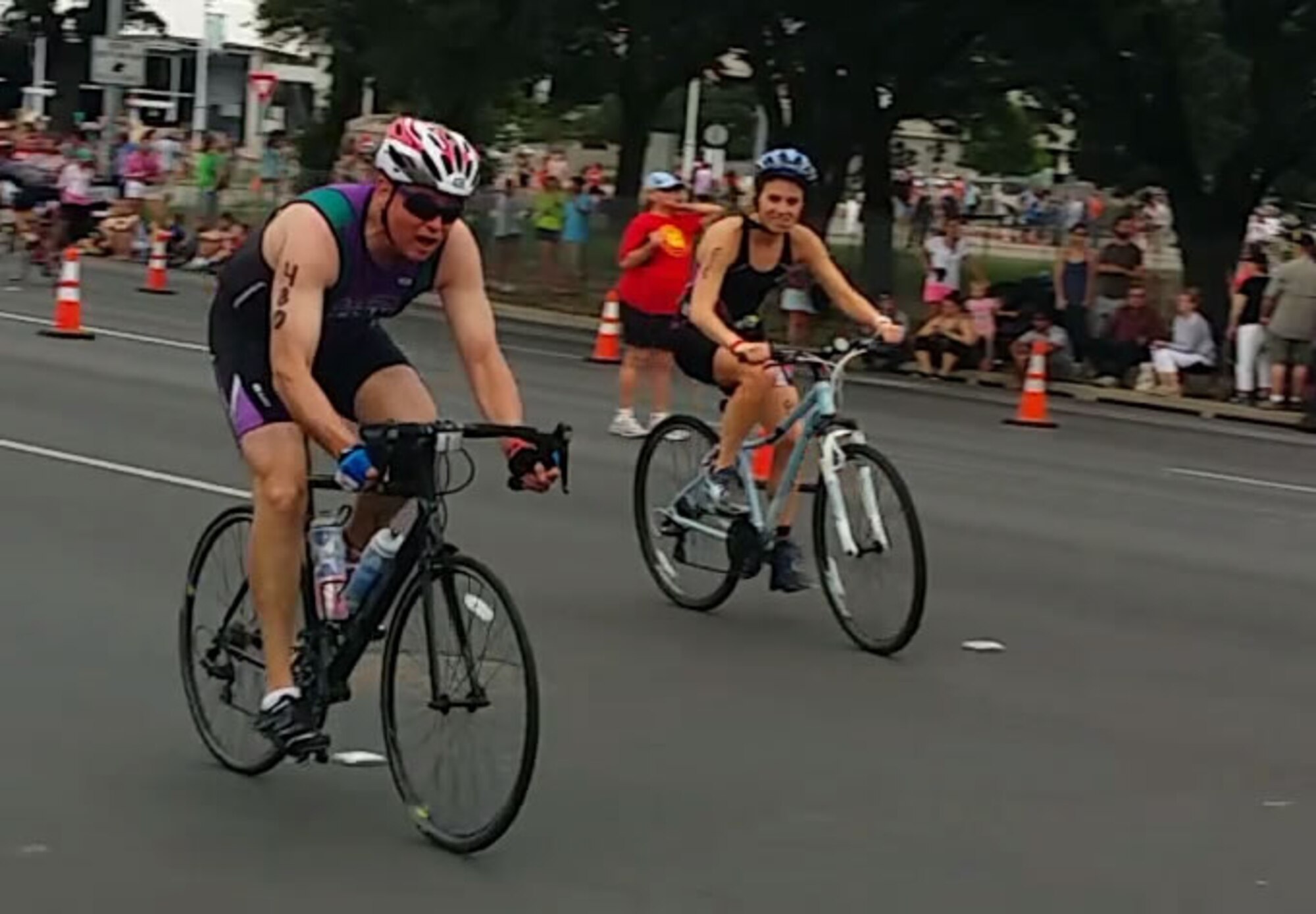 AUSTIN, Texas -- Val de la Fuente, a member of AFCEC's Installations Directorate, competes in the Capital of Texas Triathlon May 26. The event consisted of a .93-mile swim, 24.8-mile bike ride and a 6.2-mile run. (Courtesy photo)