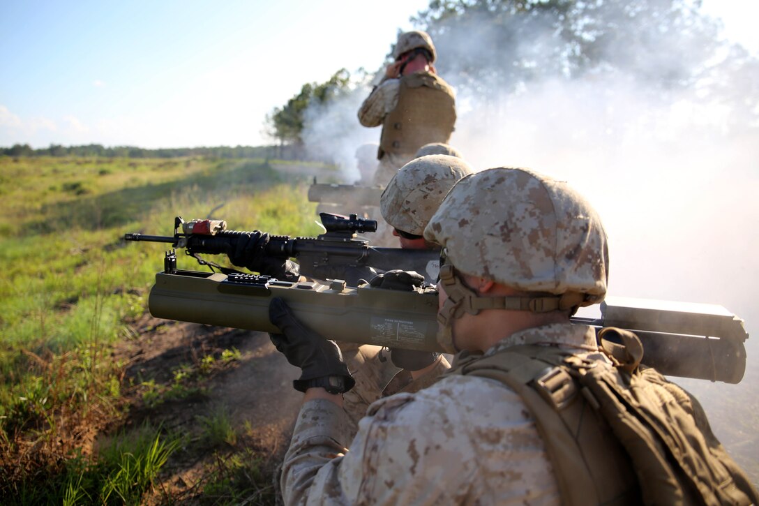 FORT POLK, La. – Assaultmen with 1st Battalion, 23rd Marine Regiment, fire M72 Light Anti-tank Weapons (LAWs) during a live-fire range here, June 3. Marines took part in numerous live-fire ranges, which culminated in a platoon-sized attack as a part of the unit’s annual training. The battalion’s assaultmen were responsible for breaching mock enemy obstacles and clearing the way for follow-on forces.  