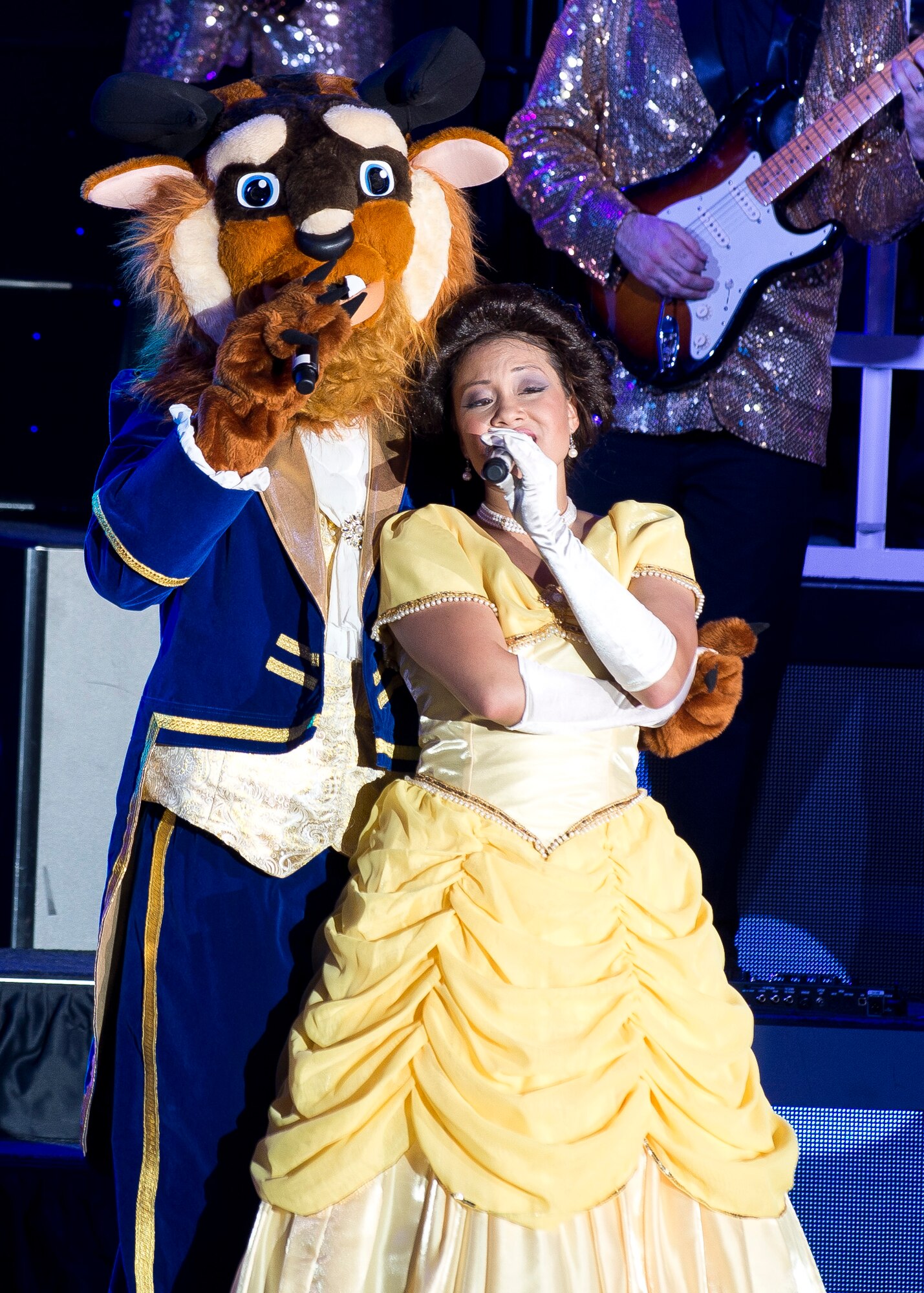 Members of Tops in Blue perform a song from Disney's "Beauty and the Beast." (U.S. Air Force photo by Ethan Wagner)