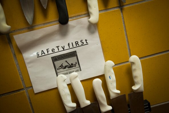 Knives hang on the wall at the Dakota Inn dining facility at Minot Air Force Base, N.D., June 5, 2014. Safety is a main concern at the Dakota Inn. (U.S. Air Force photo/Airman 1st Class Apryl Hall)