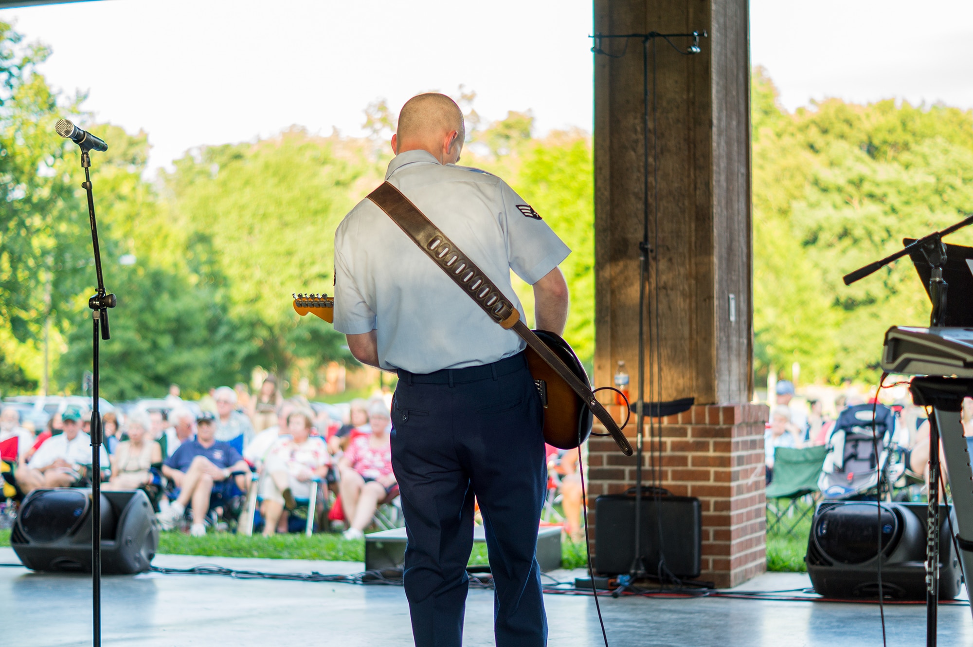 The crowd in Norris, TN enjoys Senior Airman Andrew Thompson's solo with Space A, our small rock band