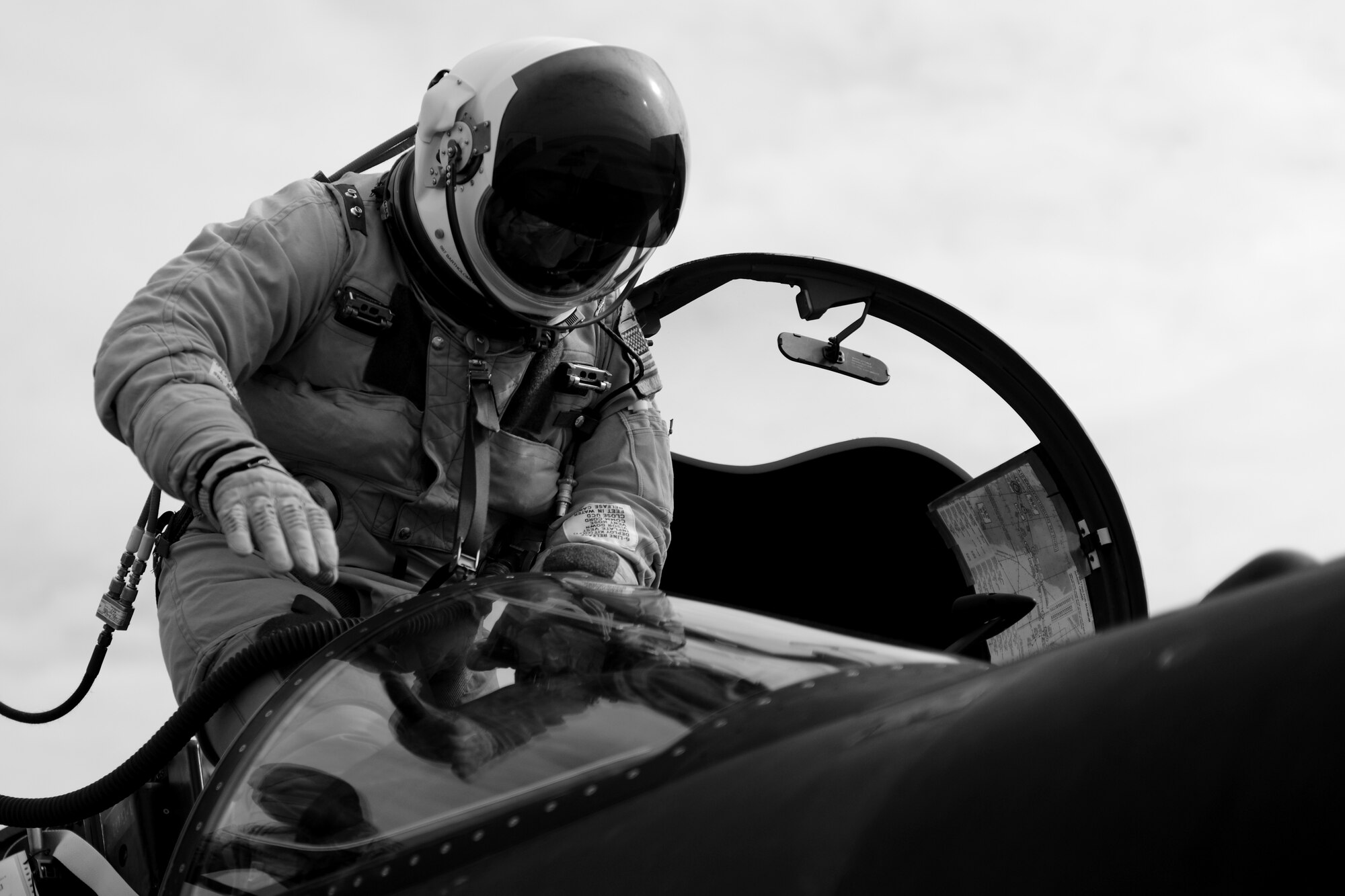U.S. Air Force Maj. Cory Bartholomew, U-2 Dragon Lady pilot from the 9th Reconnaissance Wing, climbs into the cockpit of his aircraft before taking flight at RAF Fairford, United Kingdom, June 6, 2014. Bartholomew, who is set to retire October 2014, has been piloting the Dragon Lady for more than 20 years. (U.S. Air Force photo by Staff Sgt. Jarad A. Denton/Released)
