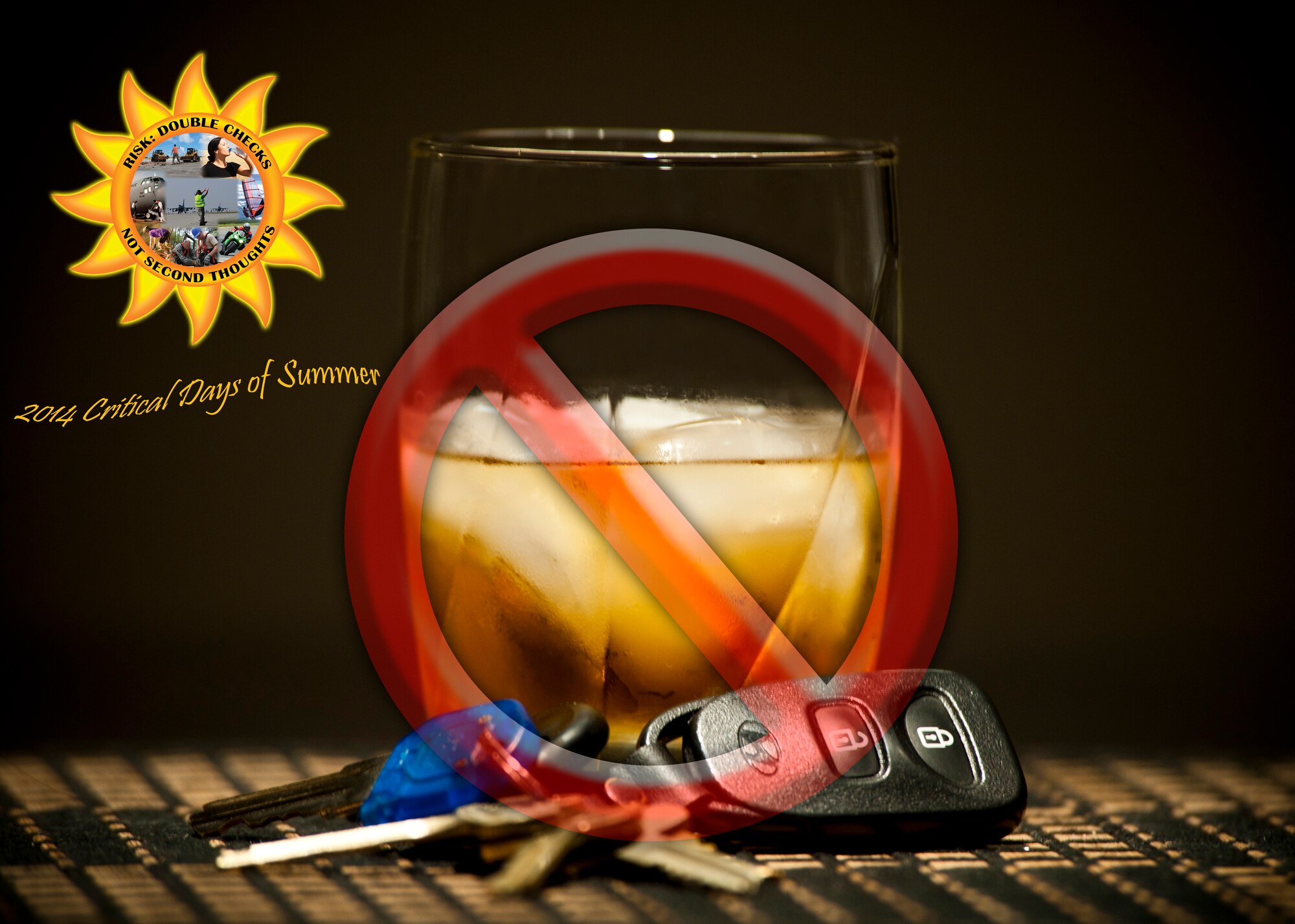 Airmen are reminded not to drink and drive this summer due to the illegality and safety concerns. According to the National Council on Alcoholism and Drug Dependence, an estimated 32 percent of fatal car crashes involve an intoxicated driver or pedestrian.  Airmen who receive a DUI are subject to punishment under the Uniform Code of Military Justice, Article 111, drunken or reckless operation of vehicle, aircraft, or vessel.  Always remember 0-0-1-3, zero underage drinking offenses, zero drinking and driving incidents, one drink per hour, and three drinks maximum per evening. (U.S. Air Force photo illustration by Senior Airman Jason Couillard)