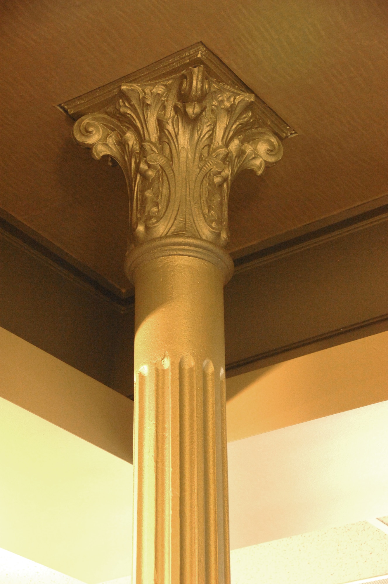 Cast iron columns such as this are located throughout Building 49 and were refinished as part of the plan to preserve the character of the building, which was built in 1894. The building is receiving $5 million in renovations that are scheduled for completion later this summer. The updates will provide 32,000 square feet of office space for the 55th Mission Support Group and 55th Force Support Squadron. (U.S. Air Force photo/Delanie Stafford)