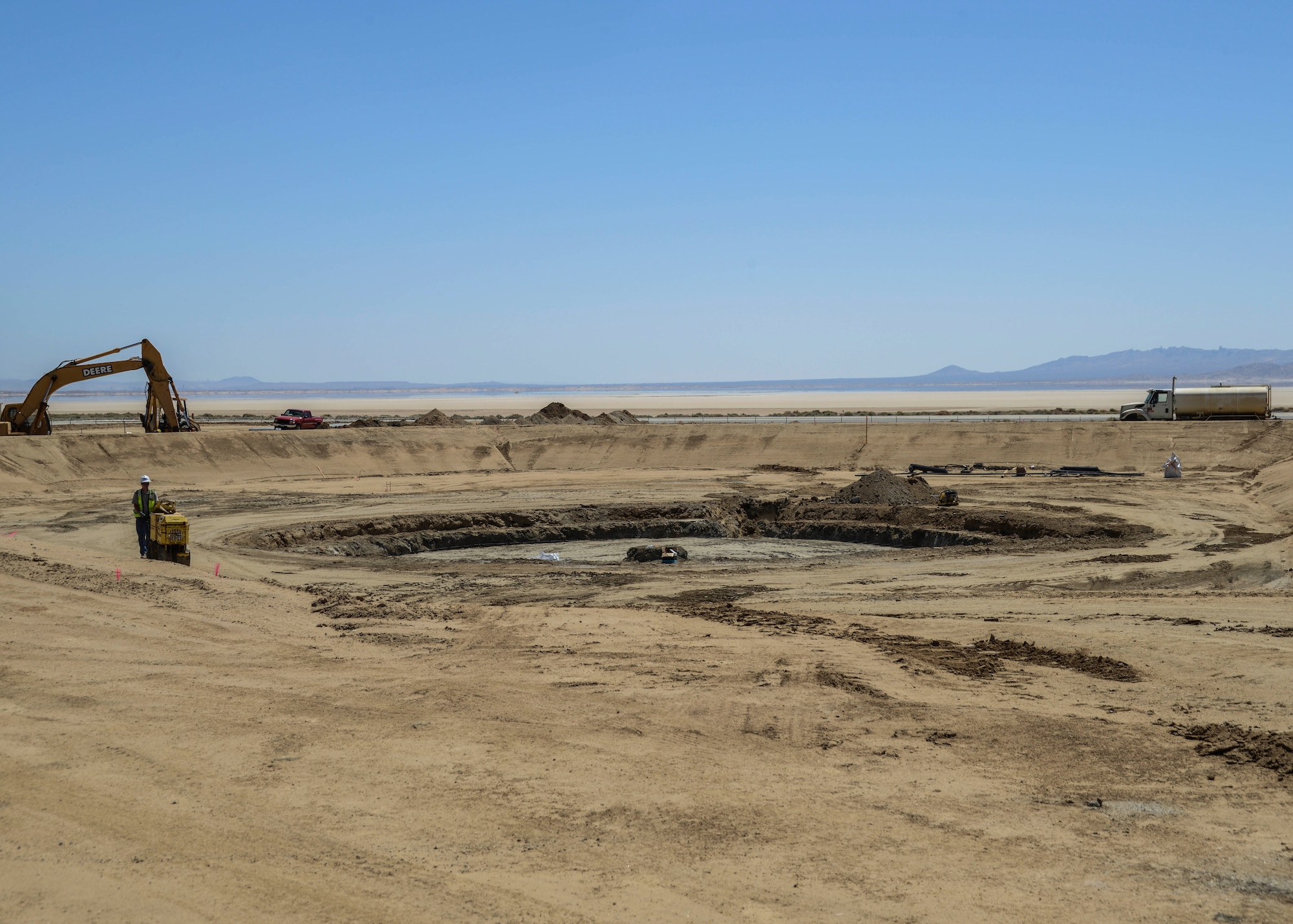 The site for the new bulk fuel storage facility near the flightline is undergoing construction and slated to be fully operational early 2016. (U.S. Air Force photo by Rebecca Amber)
