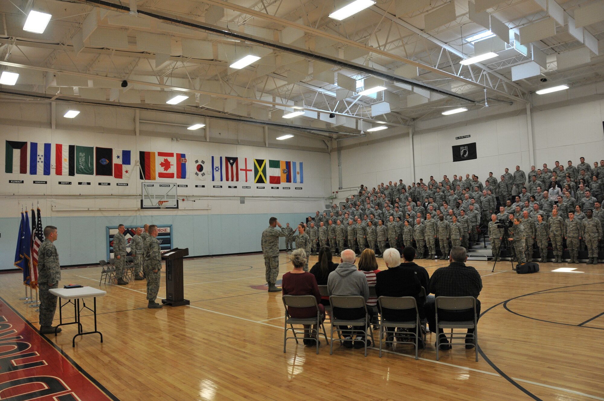 Technical Sergeant Daryl A. Walters of the Ohio Air National Guard's 200th RED HORSE Squadron is decorated with the Ohio Distinguished Service Medal, Camp Perry, OH, May 4, 2014. Major General Mark E. Bartman, Ohio's Assistant Adjutant General-Air, presents Tech. Sgt. Walters with the medal and speaks highly of the value of military training and experience in our communities. The Ohio National Guard Distinguished Service Medal is the second highest medal for heroism awarded by the state. (U.S. Air National Guard photo by Technical Sergeant Joe Harwood/Released)