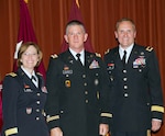 Army Capt. Bill Elliott (center) met with Army Lt. Gen. Patricia Horoho
(left), the 43rd Surgeon General of the U.S. Army and Army Brig. Gen. Dennis Doyle (right), the 17th Chief of the Medical Service Corps March 29, 2012, during the Medical Service Corps Junior Officer Week in Washington, D.C.
