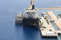 AQABA, Jordan (May 28, 2014) The Maritime Pre-Positioning vessel, USNS 1st LT Baldomero Lopez, named after Korean War veteran and Marine Medal of Honor recipient,  moored at the Port of Aqaba’s Royal Jordanian Naval Forces Base, in the Kingdom of Jordan for a four-day offload of military vehicles and gear in support of Exercise Eager Lion 2014. Eager Lion is a recurring, multinational exercise designed to strengthen military-to-military relationships, increase interoperability between partner nations and enhance regional security and stability.  (U.S. Marine Corps photo by Master Sgt. Will Price/Released)