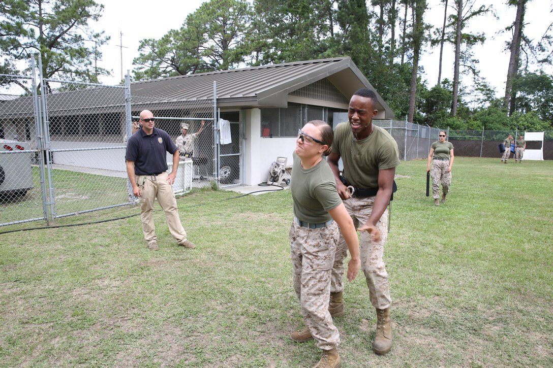 Marine Corps Recruit Depot Parris Island’s Auxiliary Security Force began their Oleoresin Capsicum Contamination training at the Provost Marshal's Office aboard Marine Corps Air Station Beaufort, June 3. The Provost Marshal’s Office aboard the Air Station provides law enforcement, investigative, and security services to MCAS Beaufort, Marine Corps Recruit Depot Parris Island and Naval Hospital Beaufort, S.C.