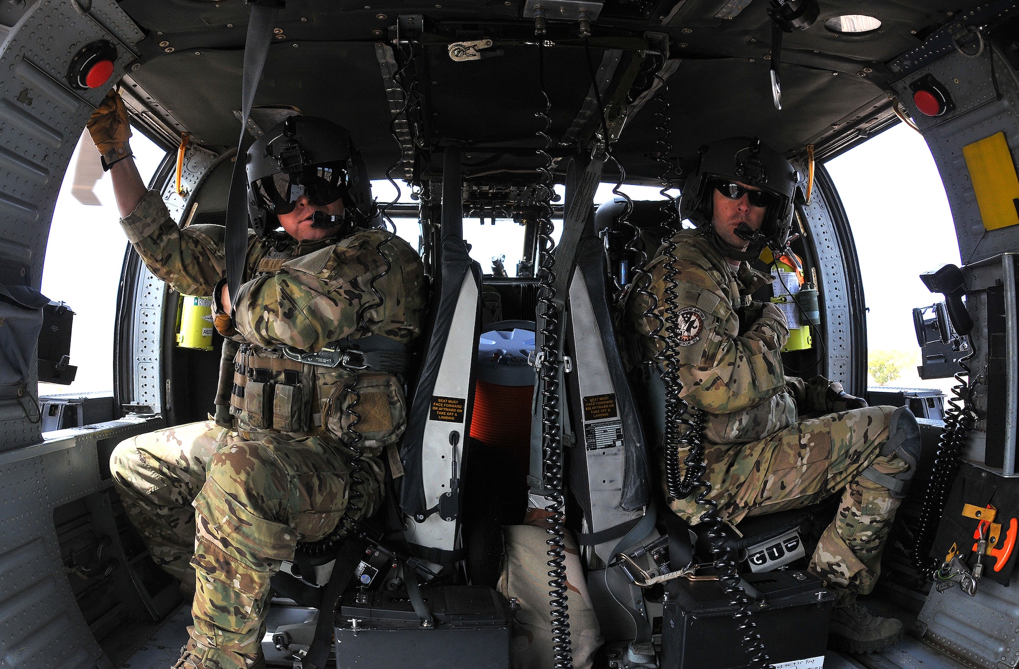 DAVIS-MONTHAN AIR FORCE BASE, Ariz. – Special mission aviation Airmen assigned to the 305th Rescue Squadron, participate in a training mission March 4 onboard an HH-60G Pave Hawk helicopter. The 305th RQS is assigned to the 943rd Rescue Group, which is assigned to the 920th Rescue Wing, Patrick AFB, Fla. The 943rd RQG trains and equips Citizen Airmen to perform personnel recovery operations worldwide. (U.S. Air Force photo/Tech. Sgt. Frank Oliver)