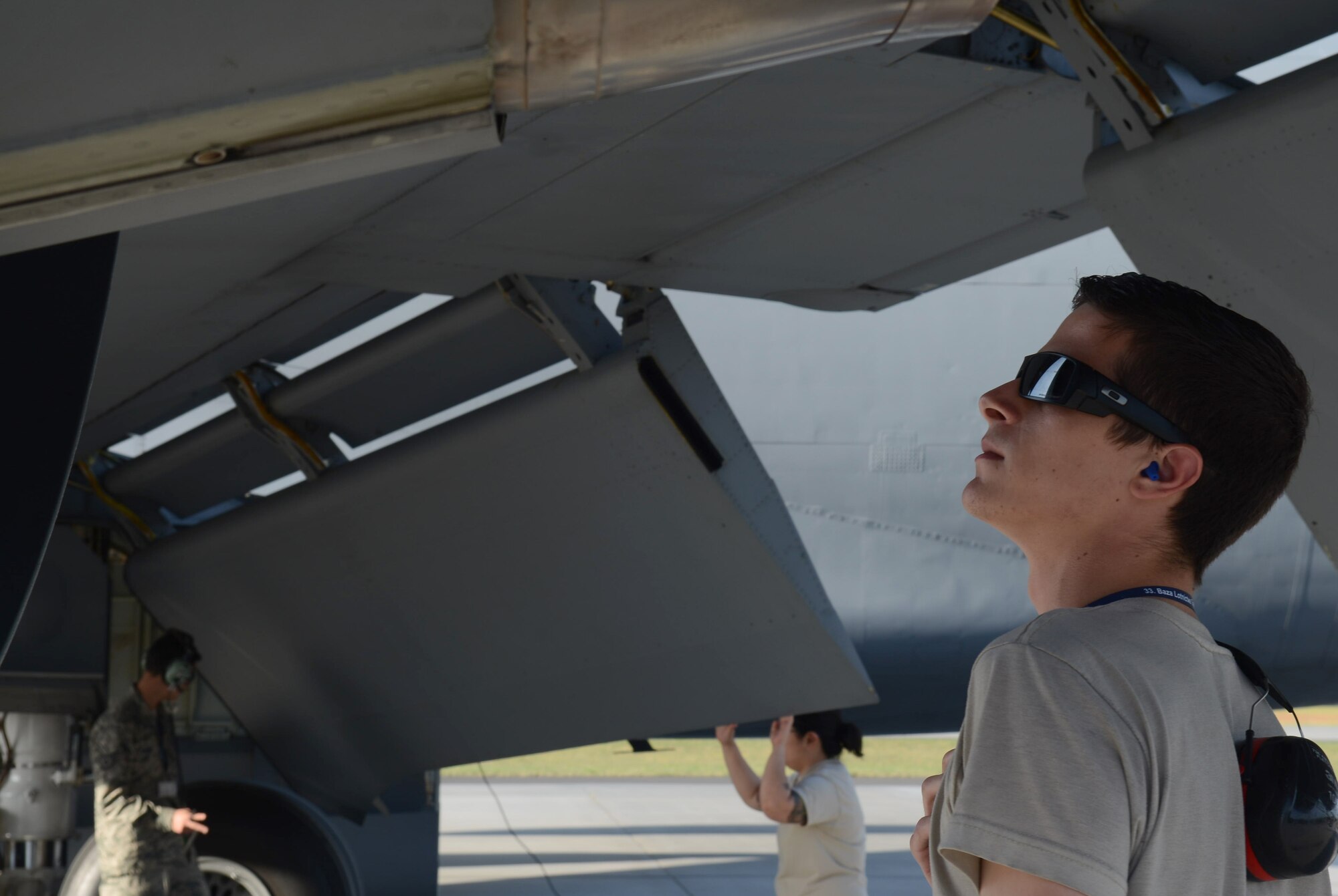 U.S. Air Force Senior Airman Alex Fletcher, 351st Expeditionary Air Refueling Squadron-Poland aerospace propulsion journeyman from Bradenton, Fla., inspects a KC-135 Stratotanker before a Baltic Operations Exercise flight June 11, 2014, on Powidz Air Base, Poland. Fletcher is one of 10 maintainers assigned to the 351st EARS-Poland ensuring the KC-135 is safe and mission ready. (U.S. Air Force photo/Airman 1st Class Kyla Gifford/Released)