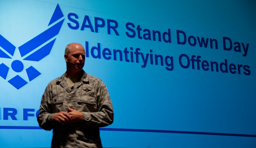 Col. Mark Ramsey, 42nd Air Base Wing vice commander, gave a briefing during the 42nd ABW Sexual Assault Prevention and Response down-day at Maxwell Air Force Base, June 11, 2014. The SAPR down-day is a time for service members to focus on the problem of sexual assault in the military, understand it, and learn how to combat the issue. (U.S. Air Force photo by Staff Sgt. Gregory Brook) 