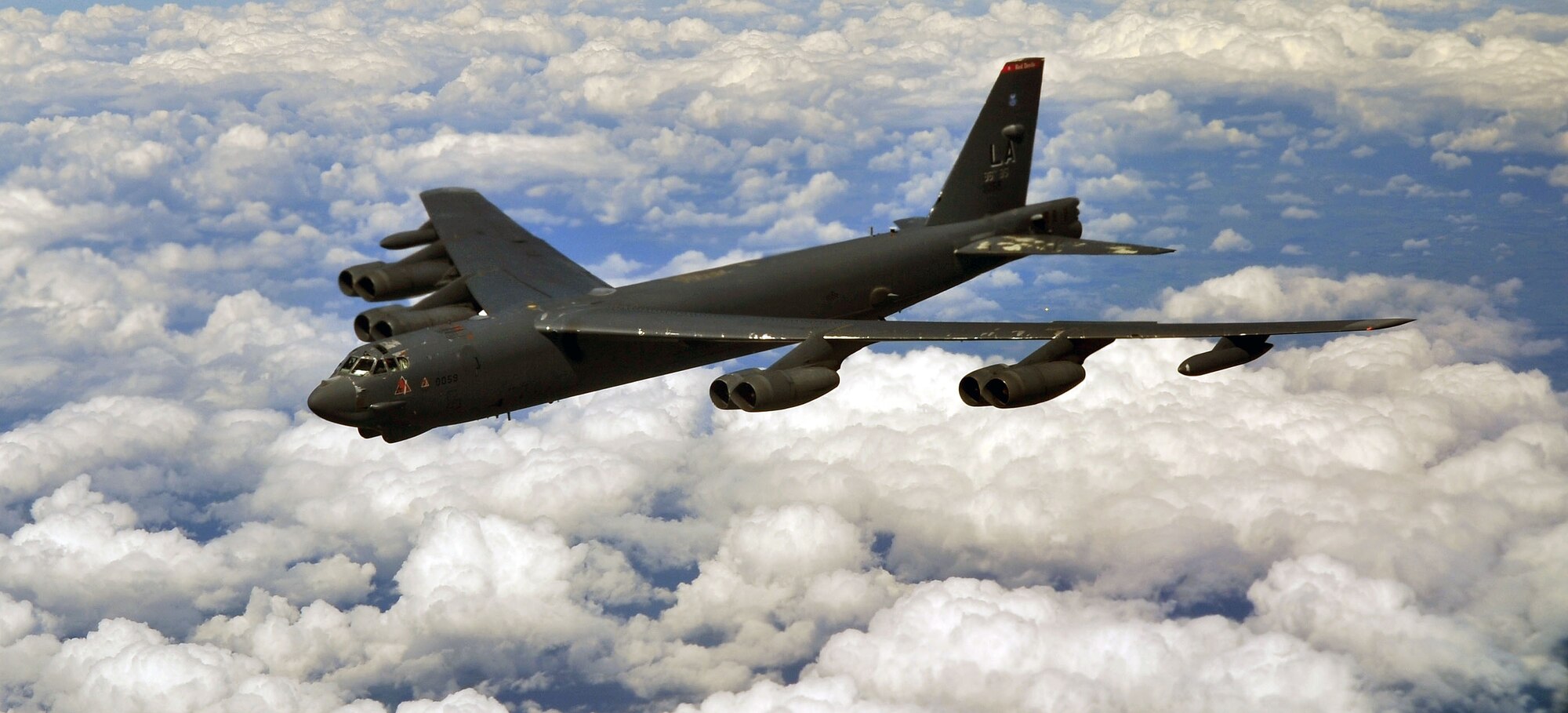 A B-52 Stratofortress deployed to RAF Fairdford, England from Barksdale Air Force Base, La., prepares to air refuel with a KC-135 Stratotanker from RAF Mildenhall, England June 11, 2014, over the United Kingdom. The B-52 fuel tank can hold up to 312,197pounds of fuel during the refueling mission. (U.S. Air Force photo by Senior Airman Christine Griffiths/Released)