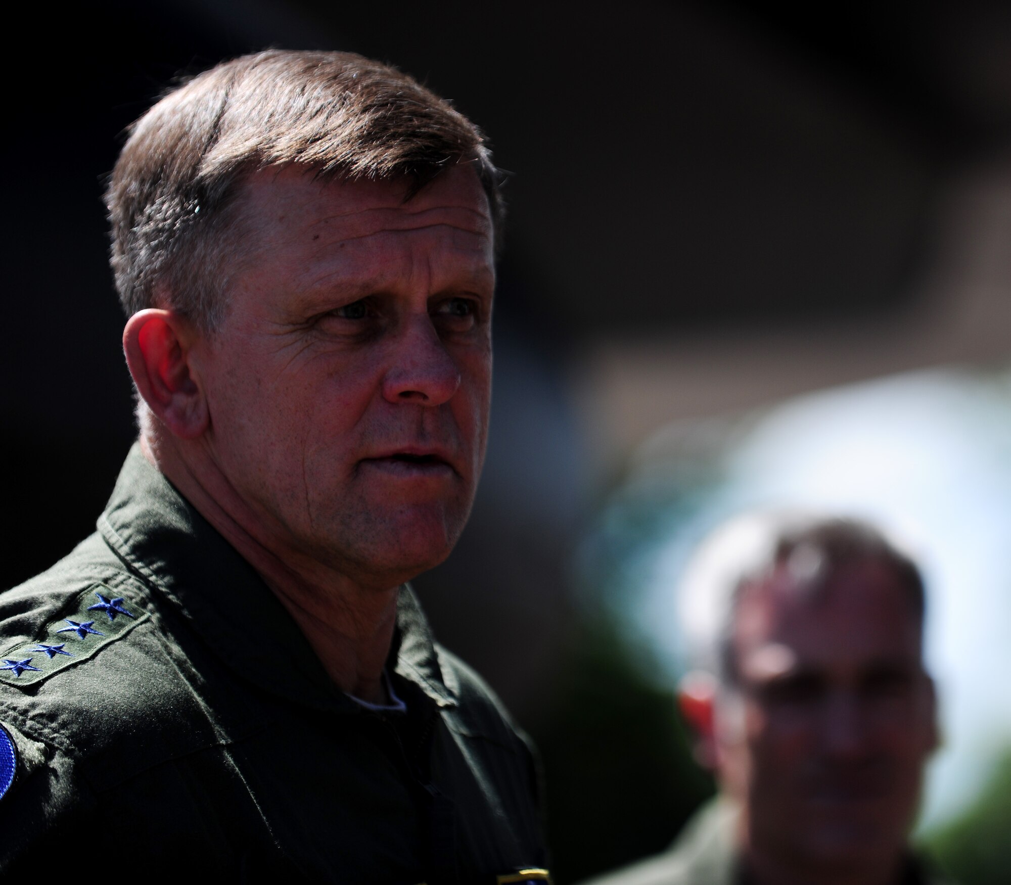 Gen. Frank Gorenc, U.S. Air Forces in Europe and U.S. Air Forces Africa commander, listens to a briefing on the operational capabilities of a B-52 Stratofortress during his visit to RAF Fairford, United Kingdom, June 10, 2014. Two B-52’s from Barksdale Air Force Base, La., and one B-52 from Minot Air Force Base, N.D., were deployed to the United Kingdom as part of a training and integration operation between United States and allied military forces in the region. (U.S. Air Force photo by Staff Sgt. Jarad A. Denton/Released)