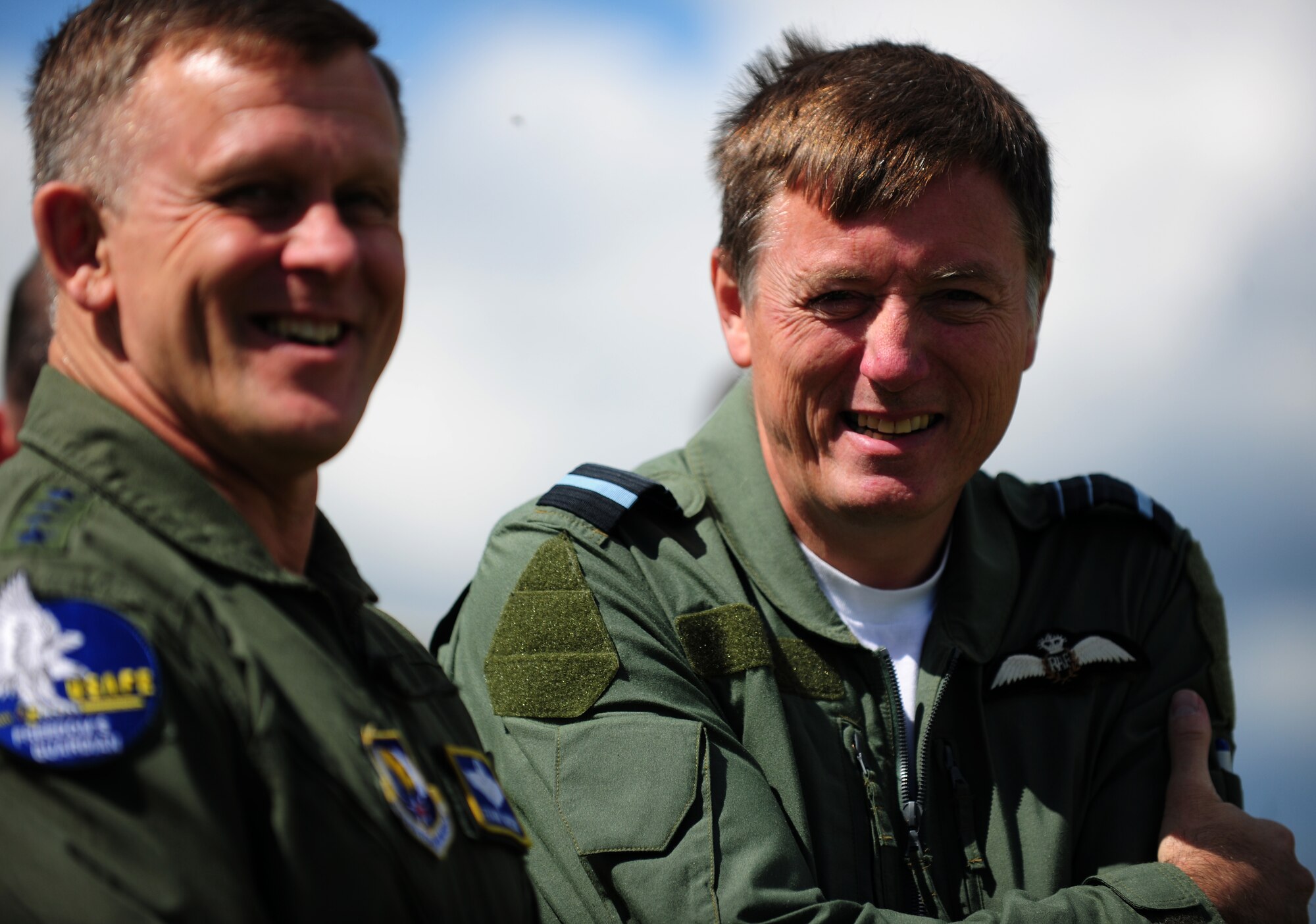 U.S. Air Force Gen. Frank Gorenc, U.S. Air Forces in Europe, U.S. Air Forces Africa and Allied Air Command commander, left, and Royal Air Force Air Marshal Greg Bagwell, Air Command operations deputy commander, share a conversation during a visit to RAF Fairford, United Kingdom, June 10, 2014. Thanks in no small part to continued training operations and aligned interests, the United States and United Kingdom have enjoyed a lasting bond, referred to as the “special relationship.” (U.S. Air Force photo by Staff Sgt. Jarad A. Denton/Released)