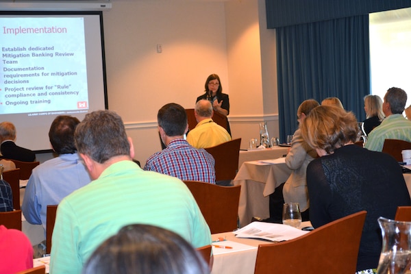 Debbie Wegmann, chief of Regulatory Division’s Special Projects and Enforcement Branch, discusses mitigation banking at a two-day workshop in Jacksonville, hosted by the Florida Association of Mitigation Banking.