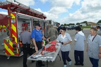 James Smith, Joint Base San Antonio-Randolph Fire Emergency Services fire inspector, speaks to lodging personnel about fire safety June 4 during the Critical Days of Summer event at JBSA-Randolph.  (U.S. Air Force photo by Joel Martinez)