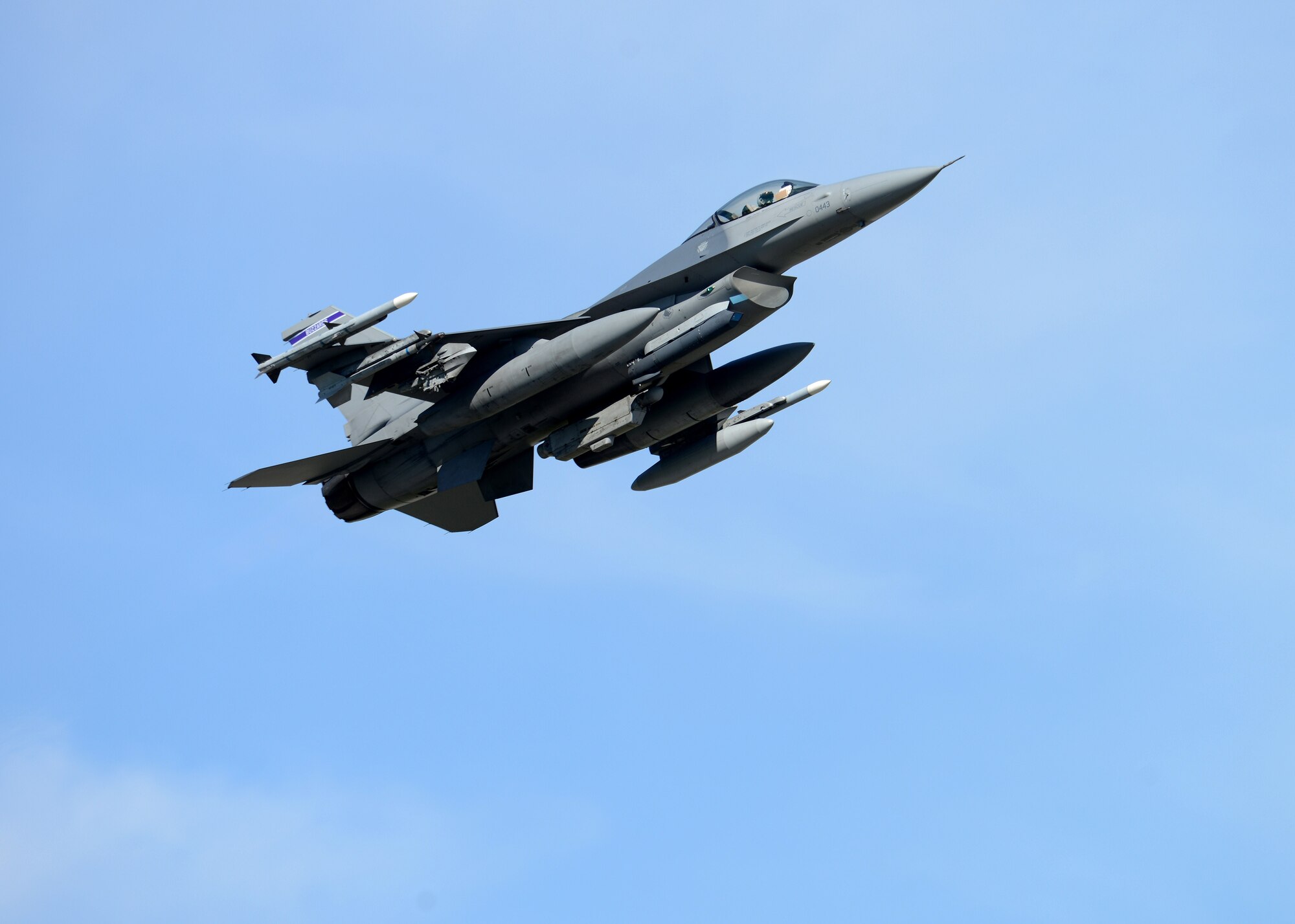 An F-16 Fighting Falcon assigned to the 510th Fighter Squadron, takes off from Aviano Air Base, Italy, for Nellis Air Force Base, Nev., to participate in exercise Red Flag, June 13, 2014.  Red Flag will provide pilots with a realistic training environment to improve their air-to-ground combat capabilities. (U.S Air Force photo/Airman 1st Class Deana Heitzman)