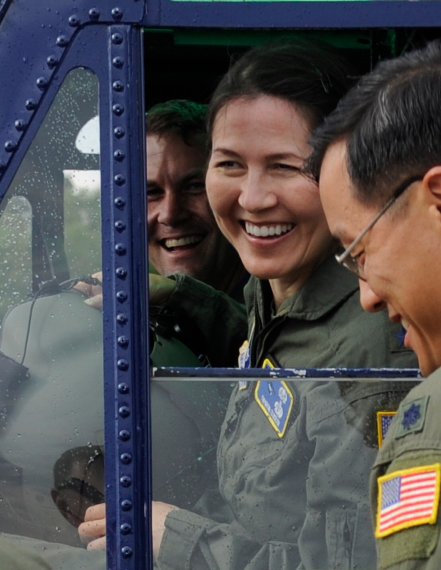 Maj. Gen. Sharon K. G. Dunbar lands in a UH-1N Twin Huey for her final flight or “fini-flight” at Joint Base Andrews, Md., June 13, 2014. Fini-flights are designed to celebrate milestones for respected individuals rank, commanders departure to another command or retirements.  Dunbar, Air Force District of Washington and 320th Air Expeditionary Wing commander, will be retiring in July after 32 years of service. (U.S. Air Force photo/ Senior Airman Nesha Humes)