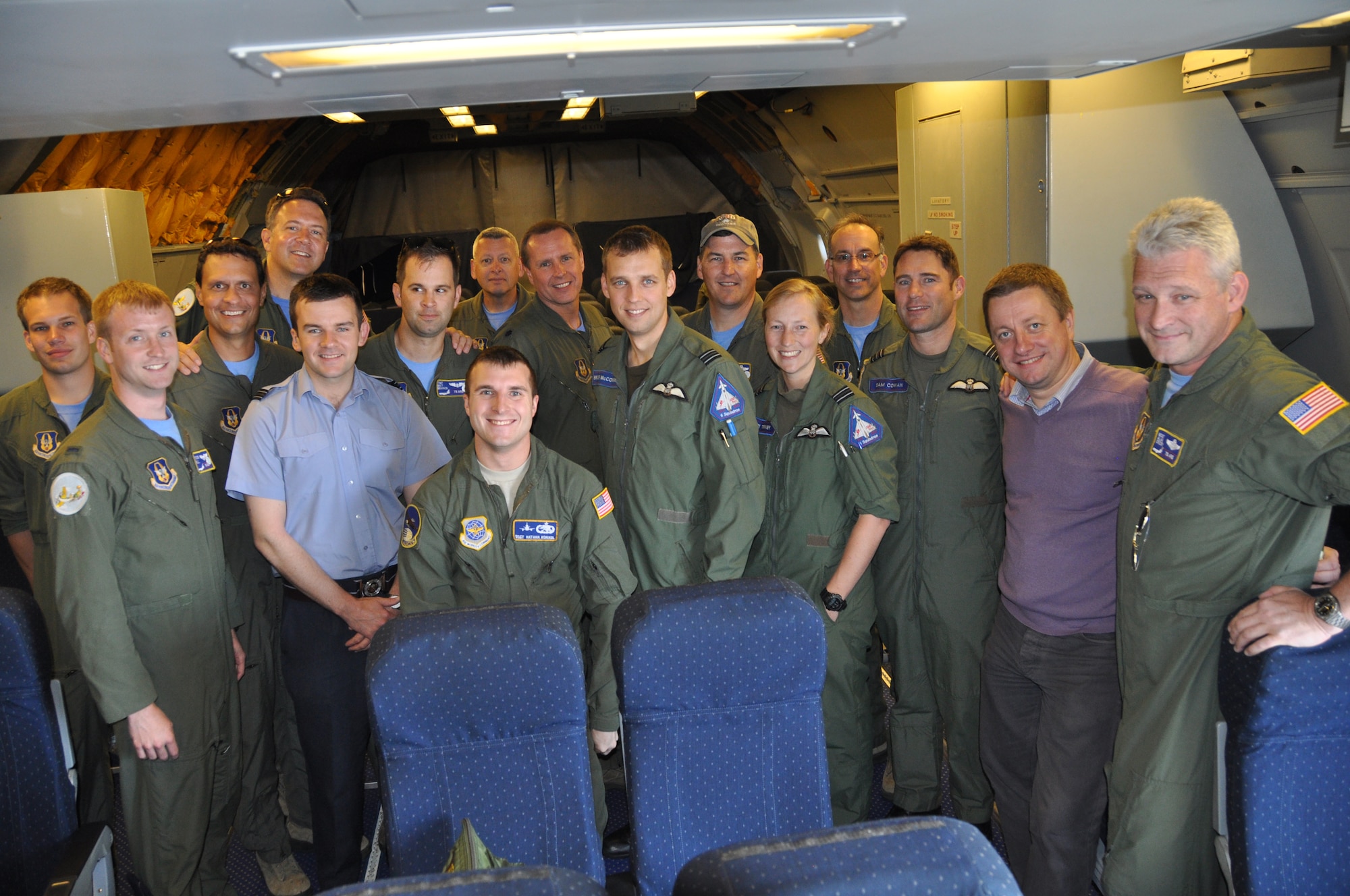 Mission complete, aircrew from the 78th Air Refueling Squadron flying the KC-10 Extender, had the opportunity to talk with Royal Air Force Eurofighter Typhoon pilots and support staff after a successful tanker/receiver training mission, June 6, at RAF Leuchars, United Kingdom. The Air Force Reserve crew is stationed at Joint Base McGuire-Dix-Lakehurst, N.J. (U.S. Air Force photo/Master Sgt. Donna T. Jeffries)