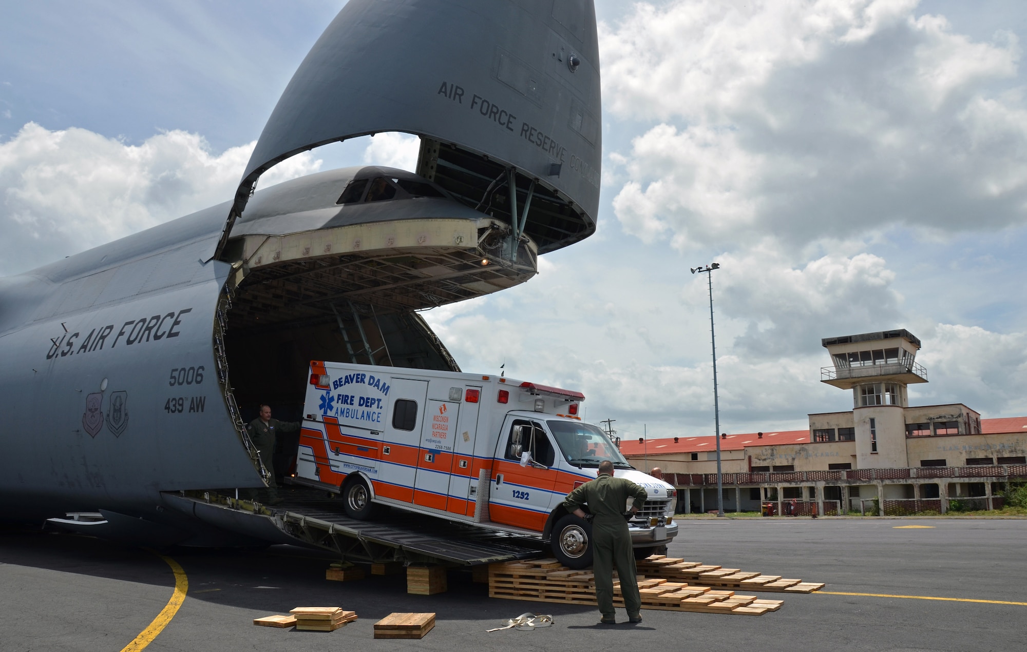 A Ford Horton Ambulance, a Ford 8000 Pierce Pumper and a Ford C-8000 Pirsch Pumper were delivered to Managua, Nicaragua June 10, 2014, on behalf of the Wisconsin/Nicaragua Partners of the Americas, Incorporated. (U.S. Air Force photo/SSgt. Kelly Goonan)