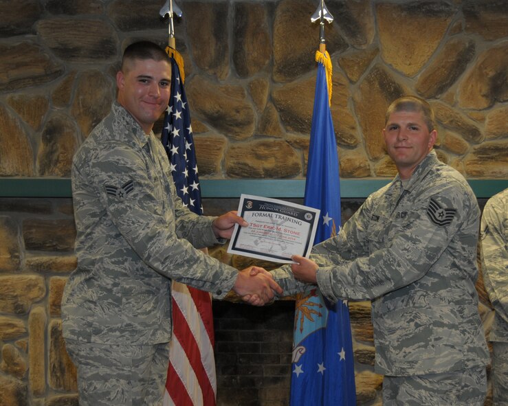 Air Force Reserve and Air National Guard members practice honor guard training from June 2-11, 2014 at the Niagara Falls Air Reserve Station, N.Y. Members from the 914th and 107th Airlift Wings as well as units from the rest of N.Y. and N.J. attended this unique eight day training conducted by instructors from the U.S. Air Force Honor Guard team, Joint Base Anacostia-Bolling, Washington, D.C. (U.S. Air Force photo by Peter Borys)