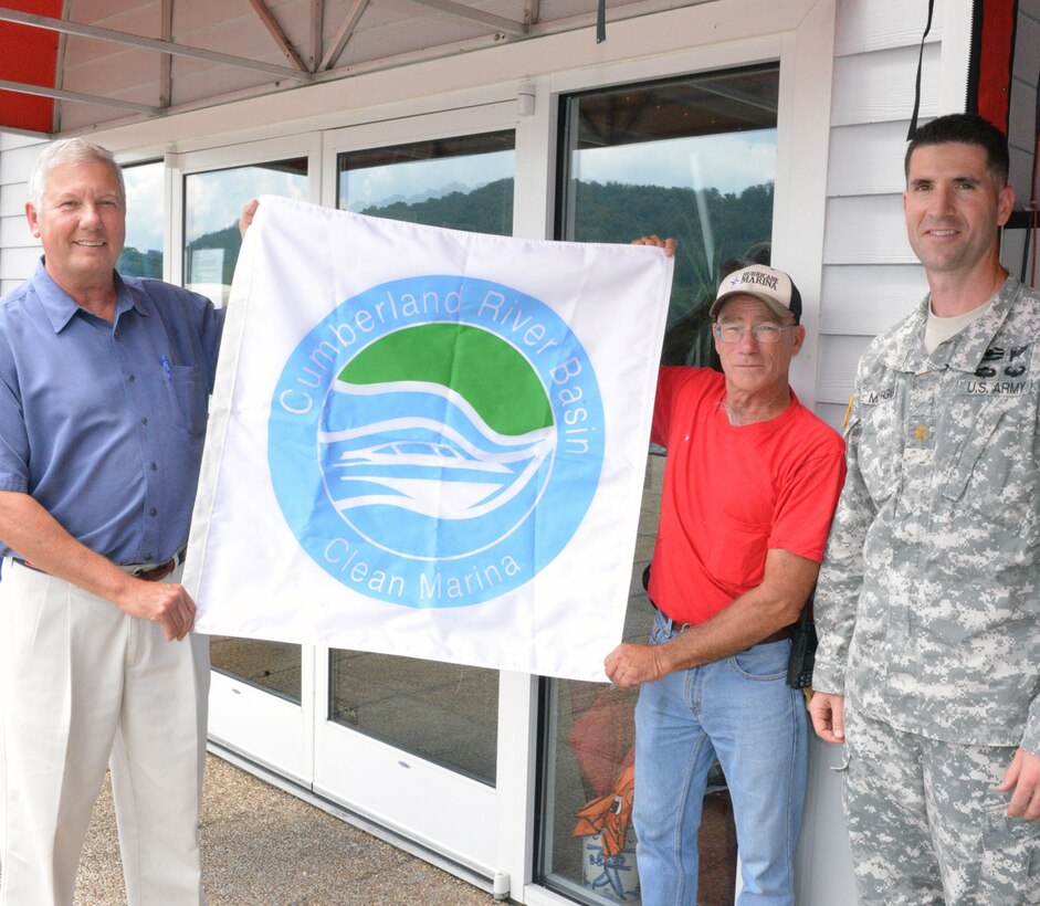 SILVER POINT, Tenn. (June 12, 2014) – Hurricane Marina here on Center Hill Lake raised the “Clean  Marina” flag today during a dedication ceremony recognizing the marina’s voluntary efforts to reduce water pollution and erosion in the Cumberland River watershed, and for promoting environmentally responsible marina and boating practices.