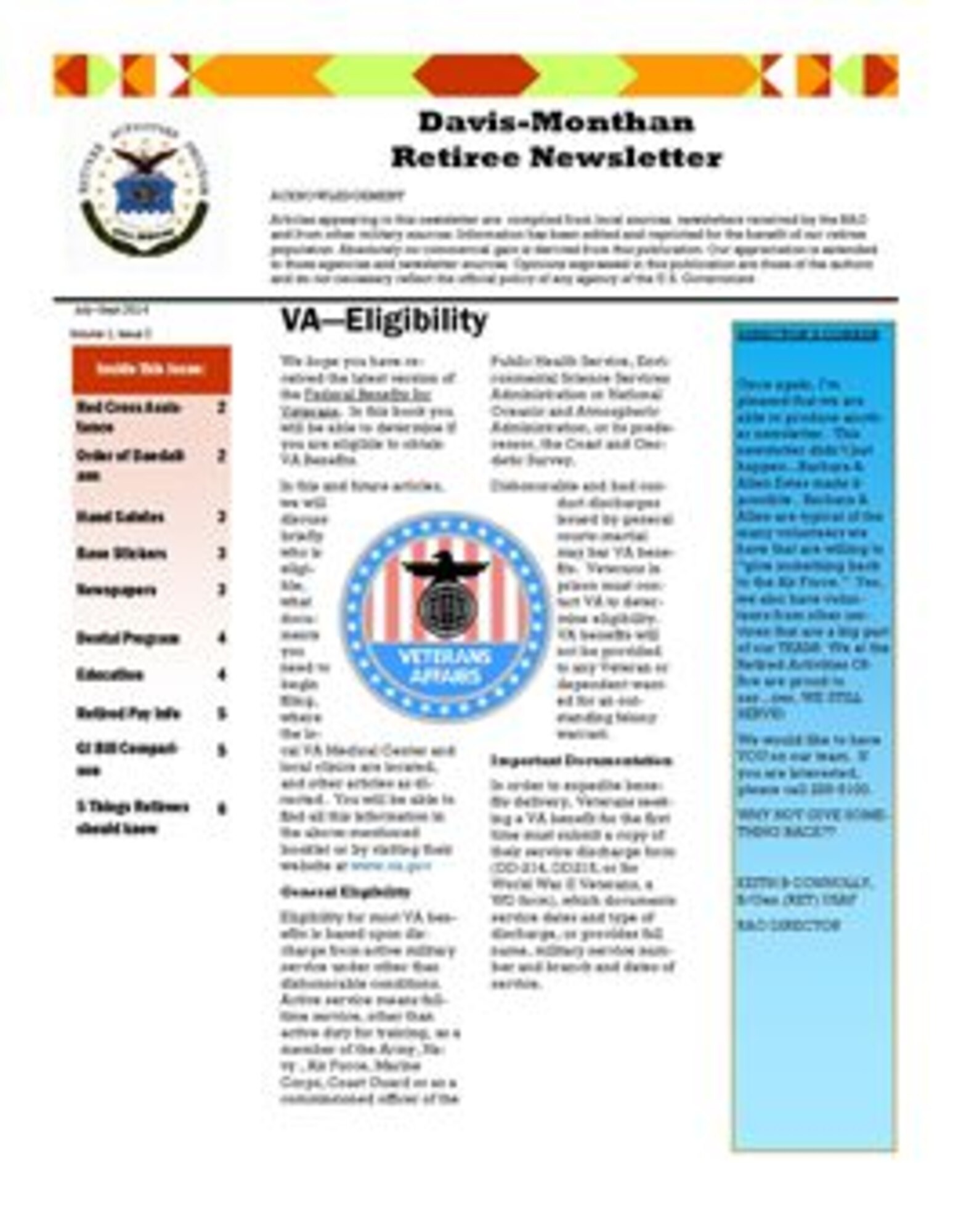 Davis-Monthan Retiree Newsletter July-September 2014: Page 1 of 6(Courtesy Graphic)