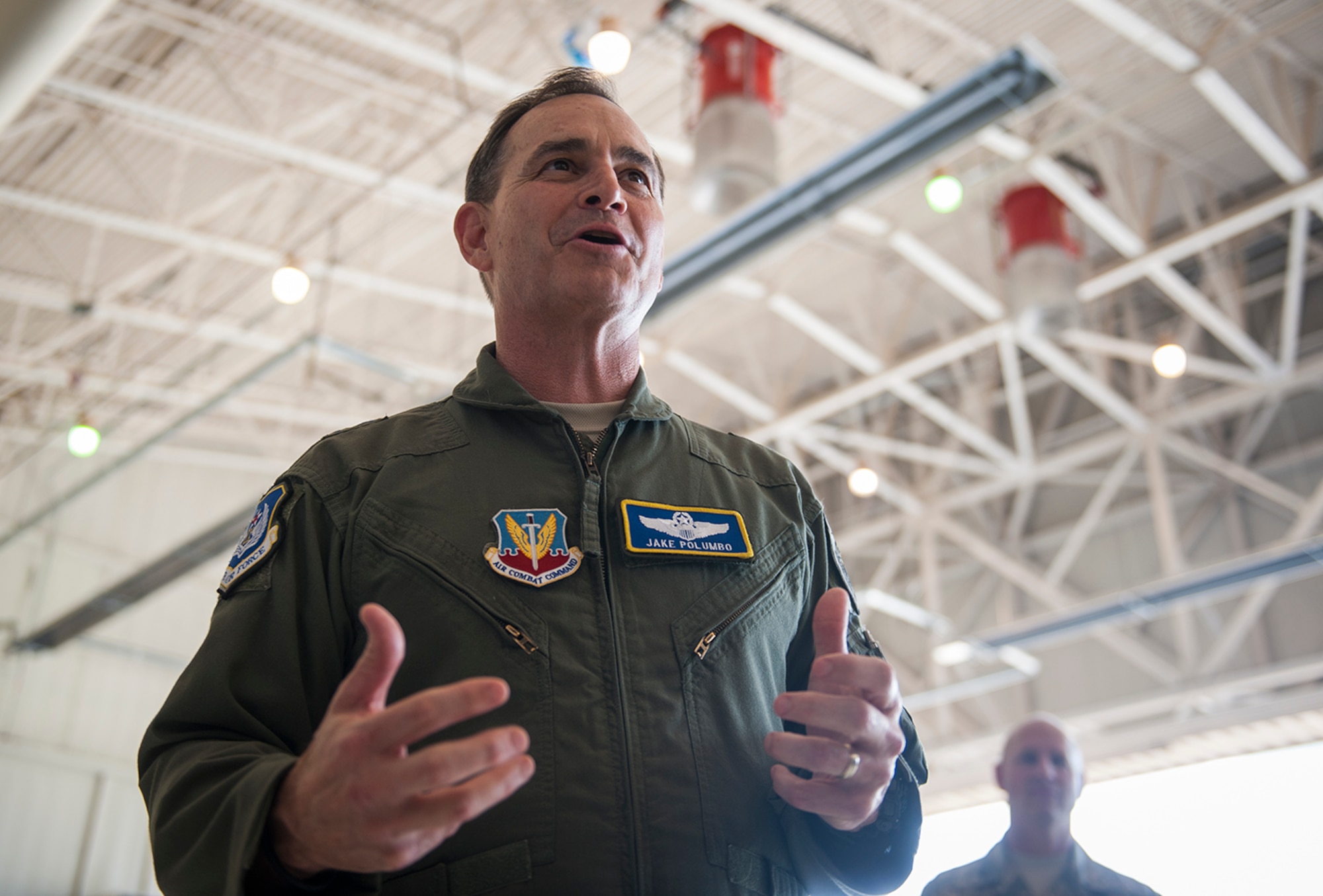 U.S. Air Force Maj. Gen. H.D. Polumbo Jr., Ninth Air Force commander, speaks to the Airmen assigned to Reaper Team 5 at Moody Air Force Base, Ga., June 11, 2014. Reaper Team 5 and the 822nd Base Defense Squadron are featured in National Geographic Channel’s “Inside Combat Rescue: The Last Stand”, airing June 15, 2014. (U.S. Air Force Photo by Airman 1st Class Ceaira Tinsley/Released)