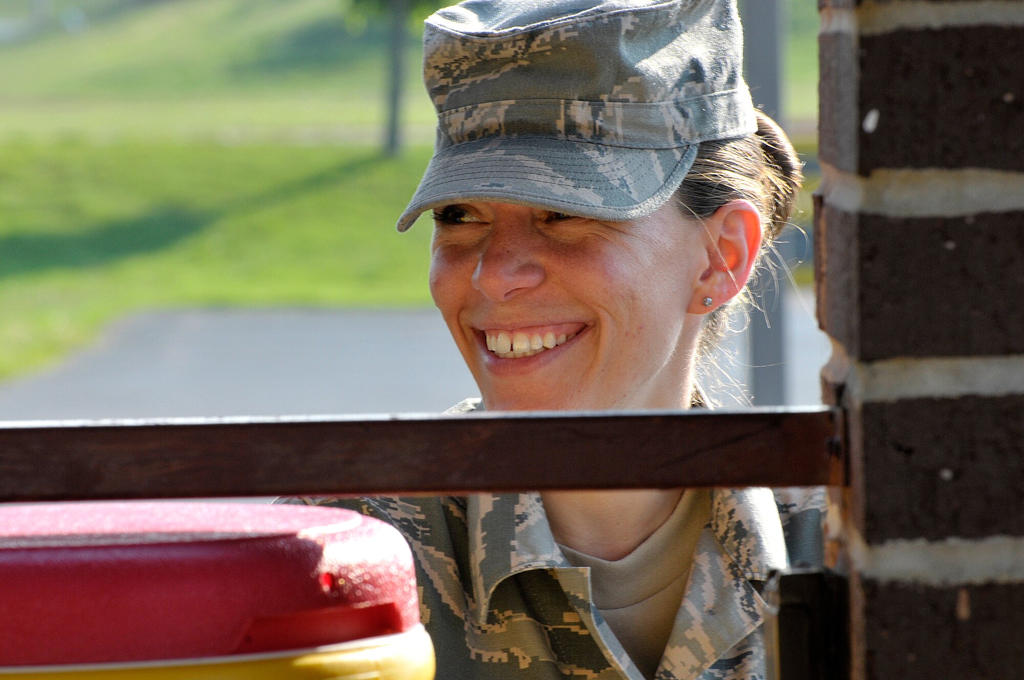 MCGHEE TYSON AIR NATIONAL GUARD BASE, Tenn. - Air National Guard Airmen from across the nation take a water break here June 17, 2014, with the late morning heat index rising on the parade ground of the I.G. Brown Training and Education Center. The Airmen are students in satellite Airman Leadership School and performed their summative evaluation for drill and ceremony. (U.S. Air National Guard photo by Master Sgt. Mike R. Smith/Released)