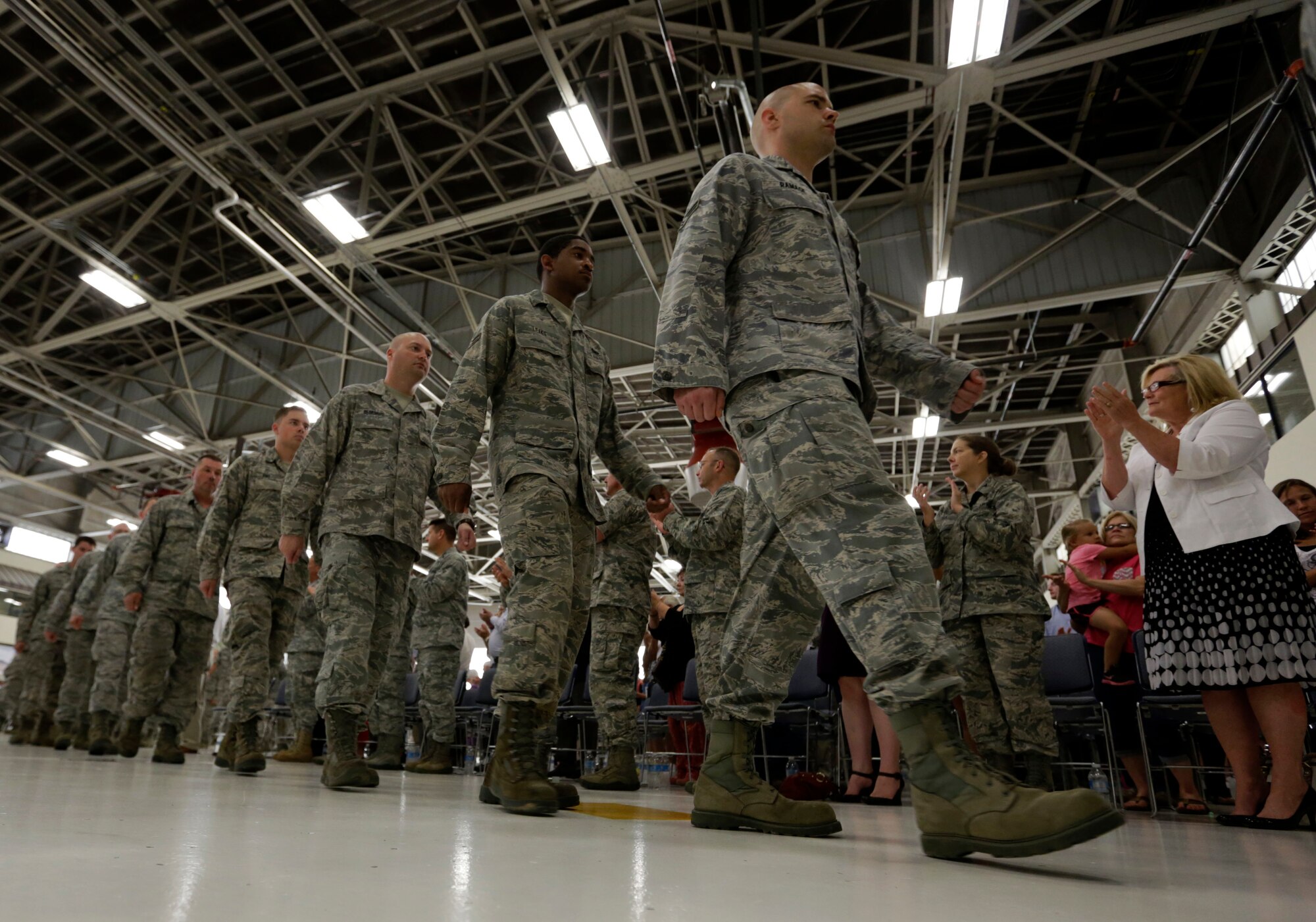Members of the 188th Maintenance Group march from their formations following the group’s inactivation during the 188th Wing’s Conversion Day ceremony June 7. The 188th Maintenance Group, 188th Maintenance Squadron, 188th Aircraft Maintenance Squadron and 188th Maintenance Operations Flight were inactivated as a result of the 188th’s conversion to a remotely piloted aircraft (MQ-9 Reapers) and intelligence, surveillance and reconnaissance mission. (U.S. Air National Guard photo by Master Sgt. Mark Moore)