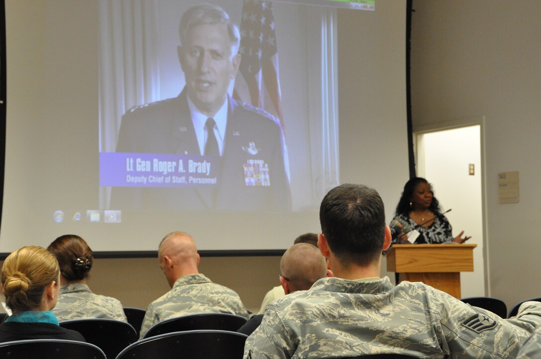 A group of 911th Airlift Wing members attend sexual assault prevention and response training led by Dr. Jacqueline Young-Griffin, the 911th AW sexual assault response coordinator, at the Pittsburgh International Airport Air Reserve Station, June 8, 2014. The Air Force takes a proactive stance against sexual assault through periodic training and awareness. The training session included a video with information on the Air Force’s campaign plan against sexual assault, provided by retired Gen. Roger A. Brady.  (U.S. Air Force photo by Staff Sgt. Jonathan Hehnly)