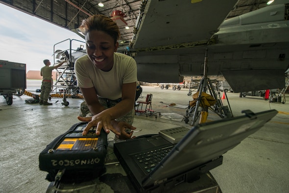 Senior Airman Kayla Dale runs a test on a piece of equipment June 4, 2014, at Osan Air Base, South Korea. Dale and the non-destructive inspector shop are responsible for inspecting equipment and parts of numerous planes on base using different techniques like eddie currents, magnetic particles, penetrant, ultrasonic and x-rays. Dale is a 51st Maintenance Squadron ND inspector. (U.S. Air Force photo/Staff Sgt. Jake Barreiro)