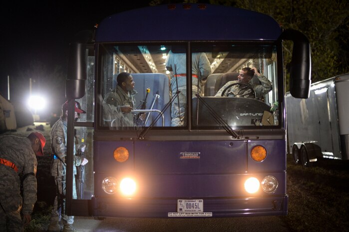 Airmen from the 560th Rapid Engineer Deployable Heavy Operations Repair Squadron participate in a field training exercise Apr. 11, 2014, at North Auxiliary Field, S.C. The squadron's mission during the exercise is to install bare-base assets and conduct heavy repair to enable follow-on C-17 Globemaster operations within 72 hours at a simulated Forward Operating Base. (US Air Force photo/Staff Sgt. Corey Hook)