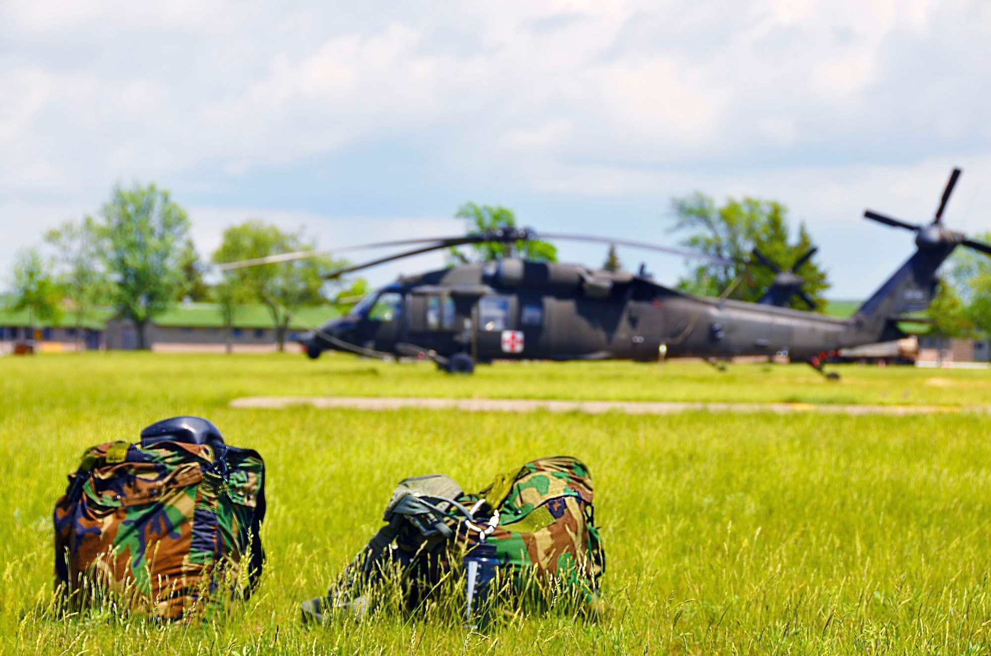 Army equipment bags, packed and ready for flight. (Air Force Photo/Senior Airman Jessica Coffin)