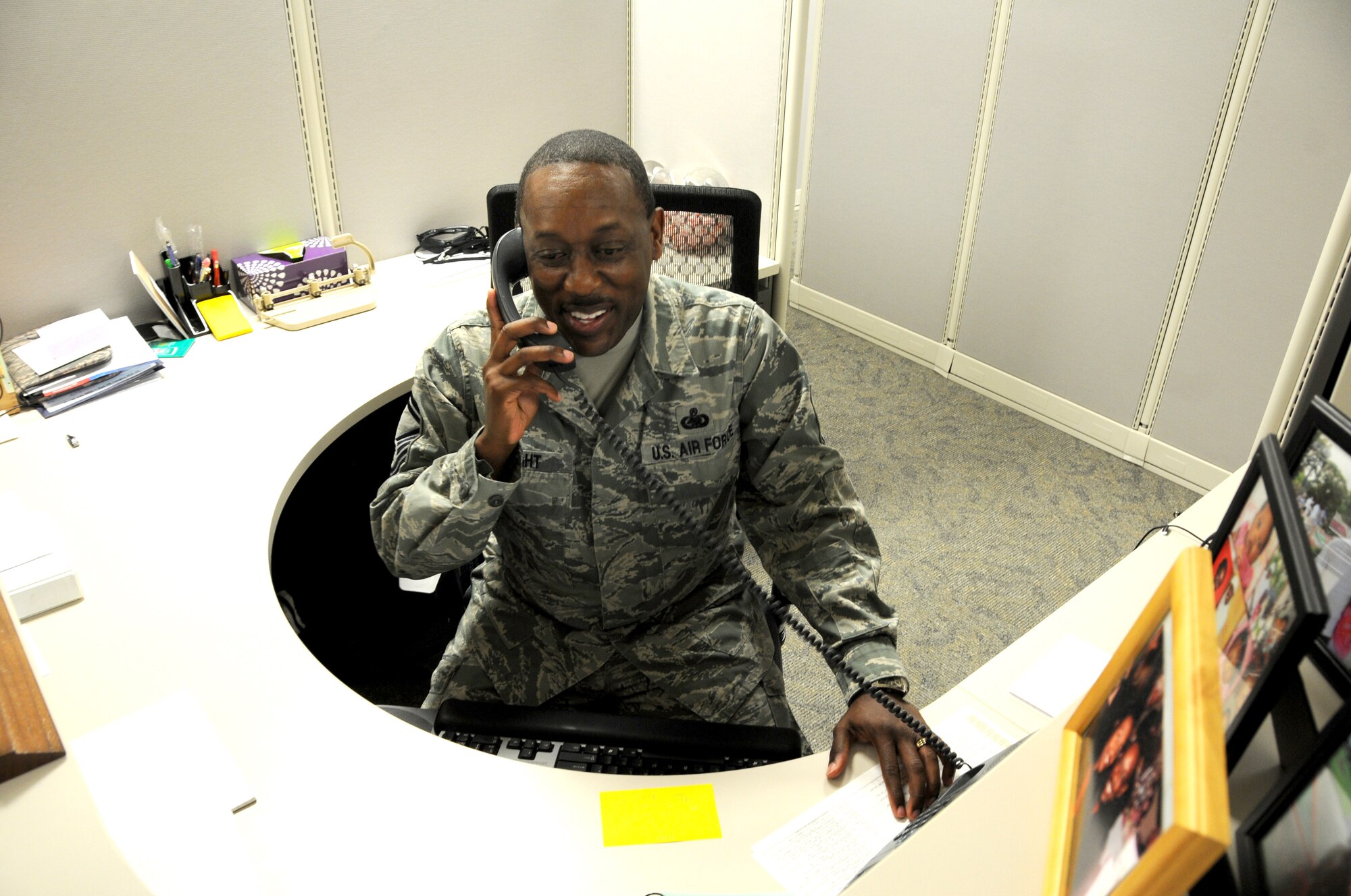 Senior Master Sgt. Lee Wright, command spares manager at Air Force Reserve Command headquarters, works to reconcile requirements with assets to help ensure AFRC units are able to fly, fight and win. As a senior NCO in the command's directorate of logistics, his position of leadership is critical to mission success and Airmen development. (U.S. Air Force photo/Tech. Sgt. Shanda L. De Anda)