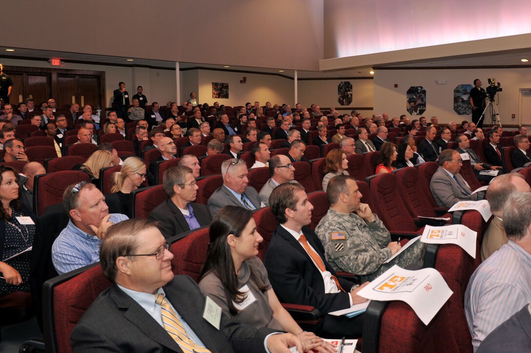 More than 130 U.S. Service members and industry partners attended the Training and Education 2025 Industry Forum at Fort Eustis, Va., June 18, 2014. The purpose of the forum was to brief industry partners on current gaps in education and training and express desired capabilities for the Army in 2025 and beyond. (U.S. Air Force photo by Staff Sgt. Katie Gar Ward/Released)