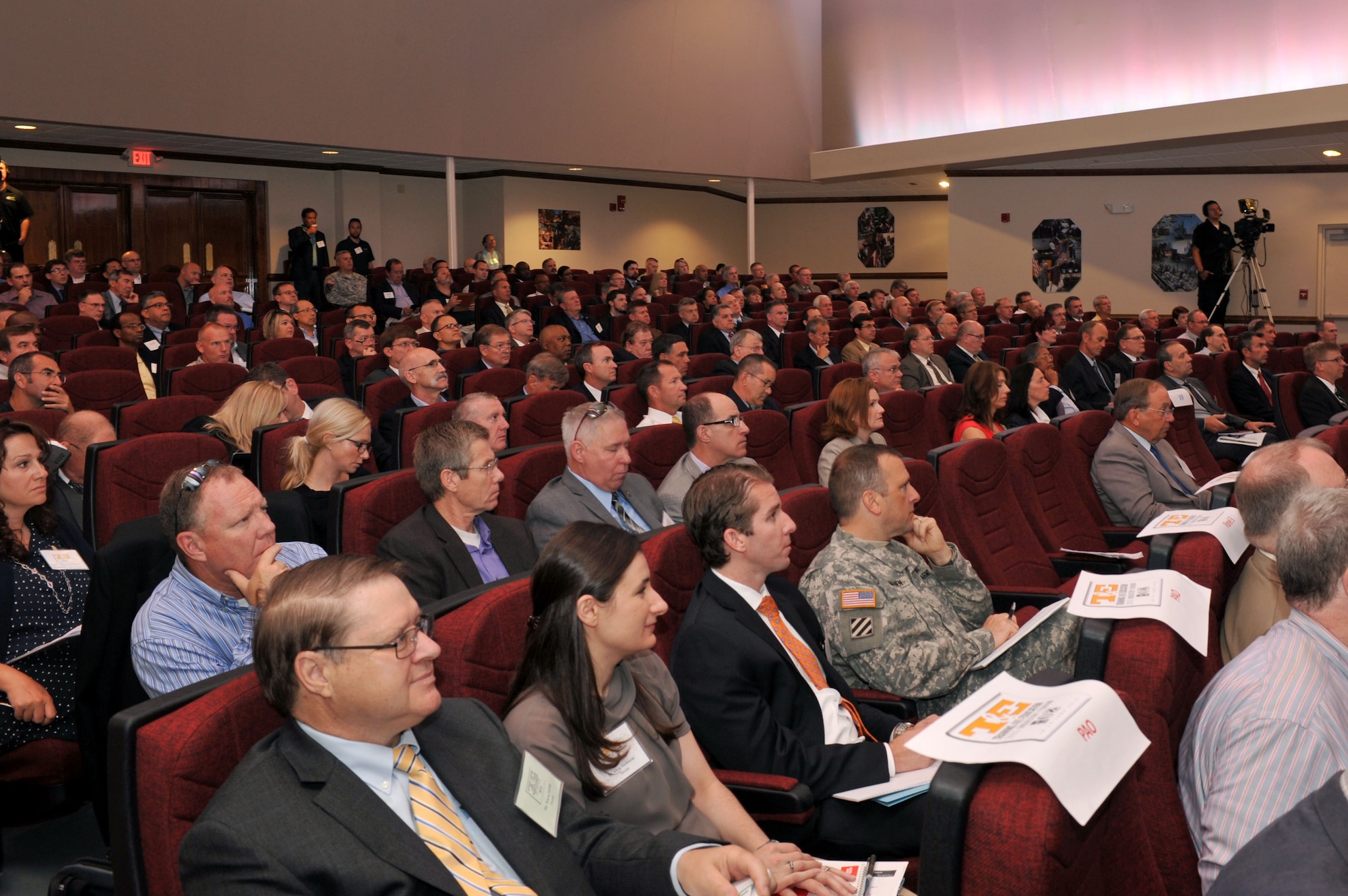 More than 130 U.S. Service members and industry partners attended the Training and Education 2025 Industry Forum at Fort Eustis, Va., June 18, 2014. The purpose of the forum was to brief industry partners on current gaps in education and training and express desired capabilities for the Army in 2025 and beyond. (U.S. Air Force photo by Staff Sgt. Katie Gar Ward/Released)