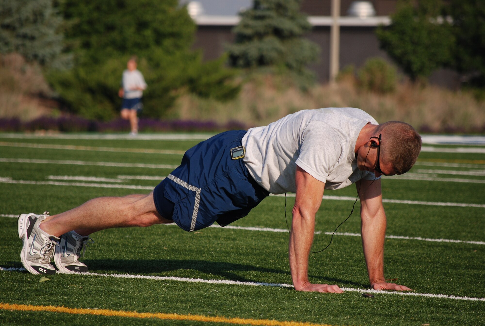 PETERSON AIR FORCE BASE, Colo. – Hydrate, hydrate and then hydrate some more. At an altitude of 6,187 feet above sea level, the conditions at Peterson AFB puts additional stress on the body during physical exertion. Less humidity and exposure to intense ultraviolet rays means extra care is needed when training and exercising. (U.S. Air Force photo/Michael Golembesky)