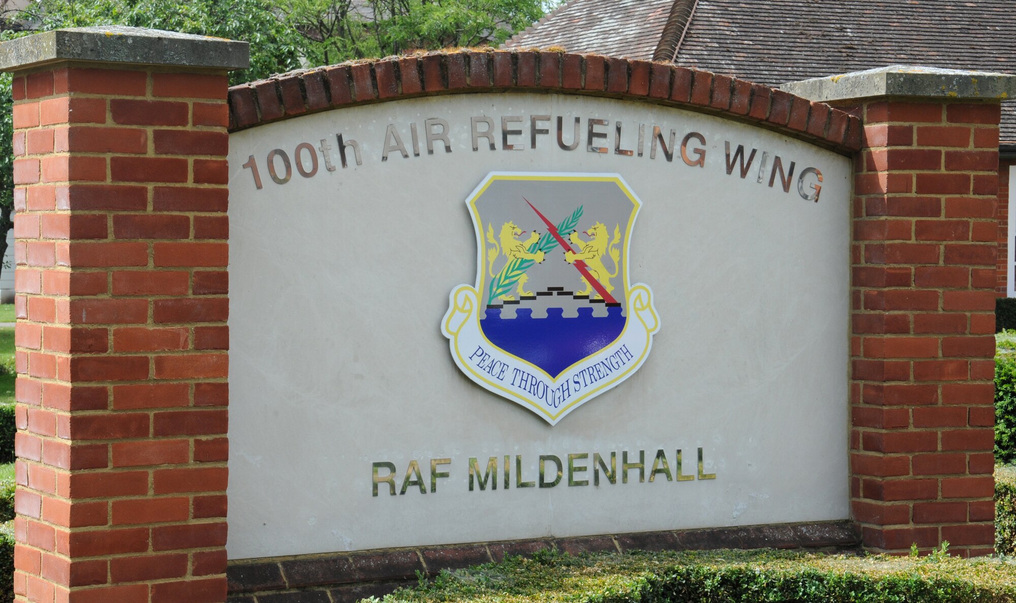 The 100th Air Refueling Wing headquarters building is home to the new historical library June 11, 2014 on RAF Mildenhall, England. U.S. Air Force Col. Daniel Merry, 100th Mission Support Group commander, and Mark Howell, 100th ARW historian from Odessa, Texas, pooled their book resources and created a historical library for the base population. (U.S. Air Force photo/Gina Randall/Released)