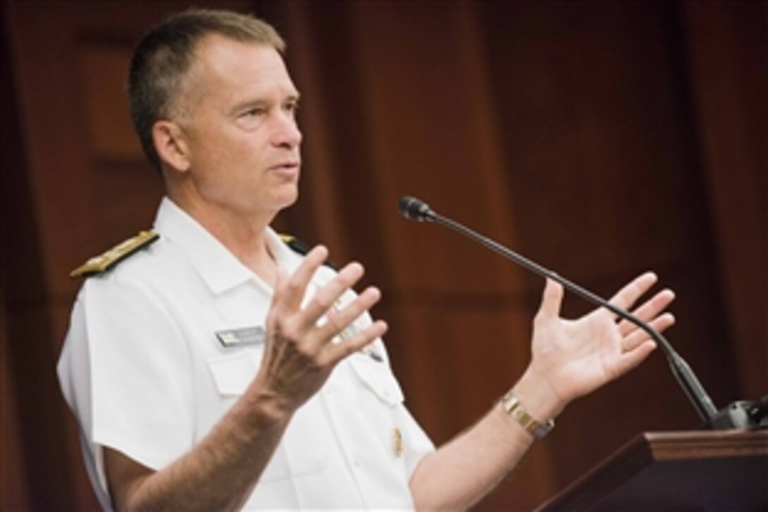 Navy Adm. James A. Winnefeld Jr., vice chairman of the Joint Chiefs of Staff, addresses attendees during the Colorado Capitol Conference in Washington, D.C., Jun. 18, 2014. The conference provided an opportunity for Coloradans to meet and engage with national and key leaders.