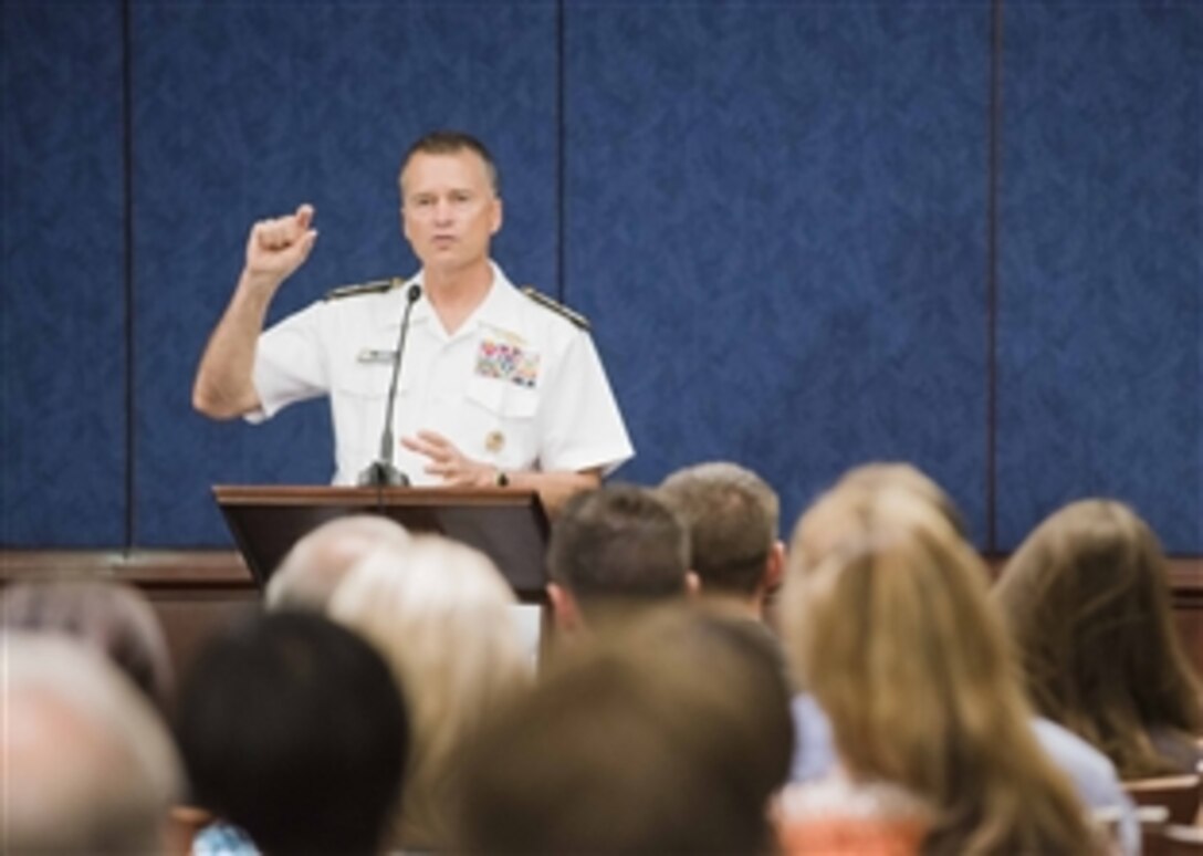 Navy Adm. James A. Winnefeld Jr., vice chairman of the Joint Chiefs of Staff, addresses attendees during the Colorado Capitol Conference in Washington, D.C., Jun. 18, 2014. The conference provided an opportunity for Coloradans to meet and engage with national and key leaders.