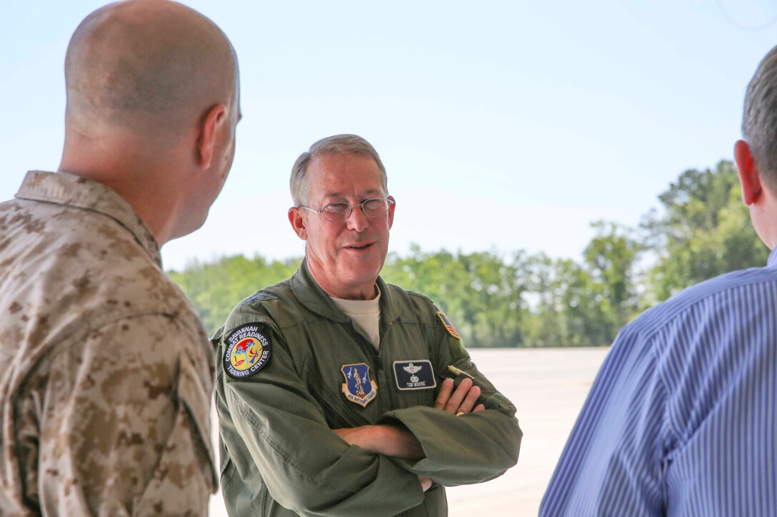 Major General Thomas R. Moore, commanding general of the Georgia Air National Guard, visits Marine Corps Air Station Beaufort, June 10. During the visit, Moore toured Marine Fighter Attack Training Squadron 501 hangar and pilot training center.