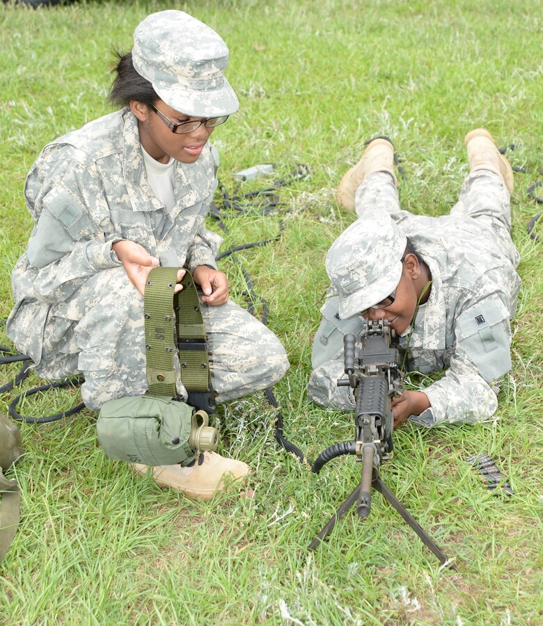 Army Junior Reserve Officers Training Corps cadets from Americus-Sumter High School, Americus, Ga., demonstrate their weapons handling skills during a leadership training camp at Marine Corps Logistics Base Albany, June 3. The weapons training was part of a series of tactical activities the Panther Battalion completed during the three-day camp. 